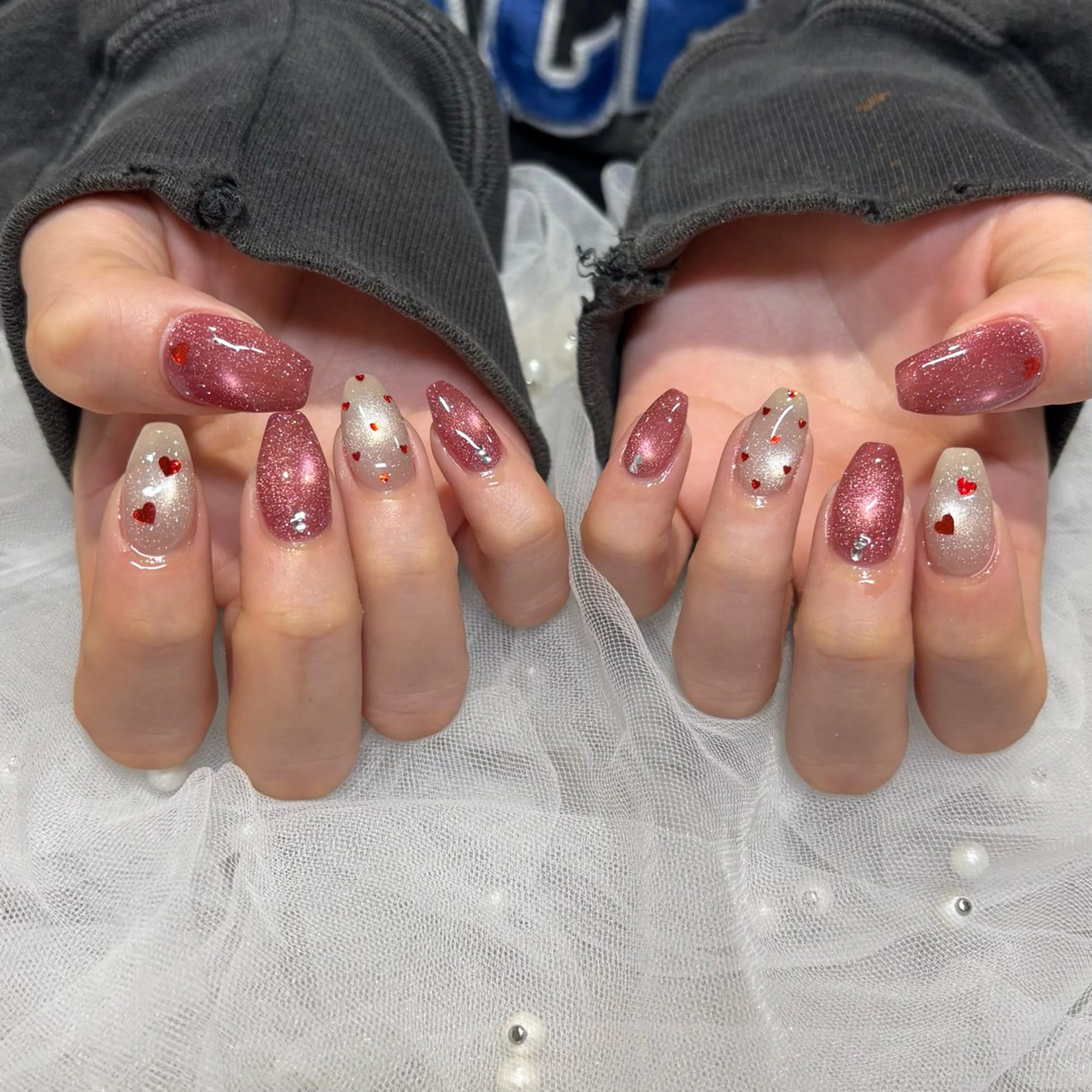 ネイル バレンタイン ハンドネイル 荒巻 めいのネイルデザイン