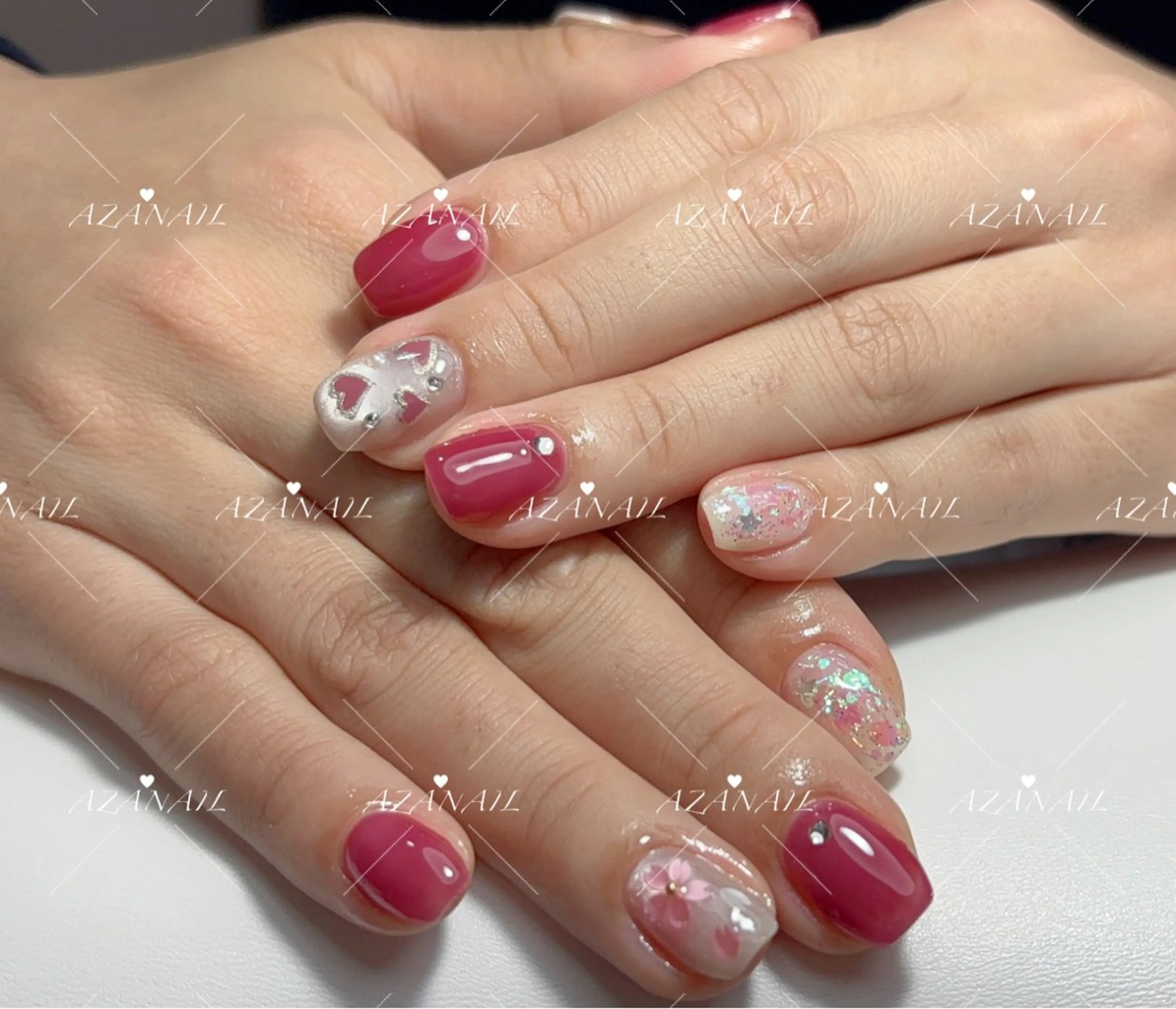 ネイル チークネイル グラデーション マグネットネイル 春ネイル ワンホンネイル ハンドネイル AZA NAILROOMのネイルデザイン