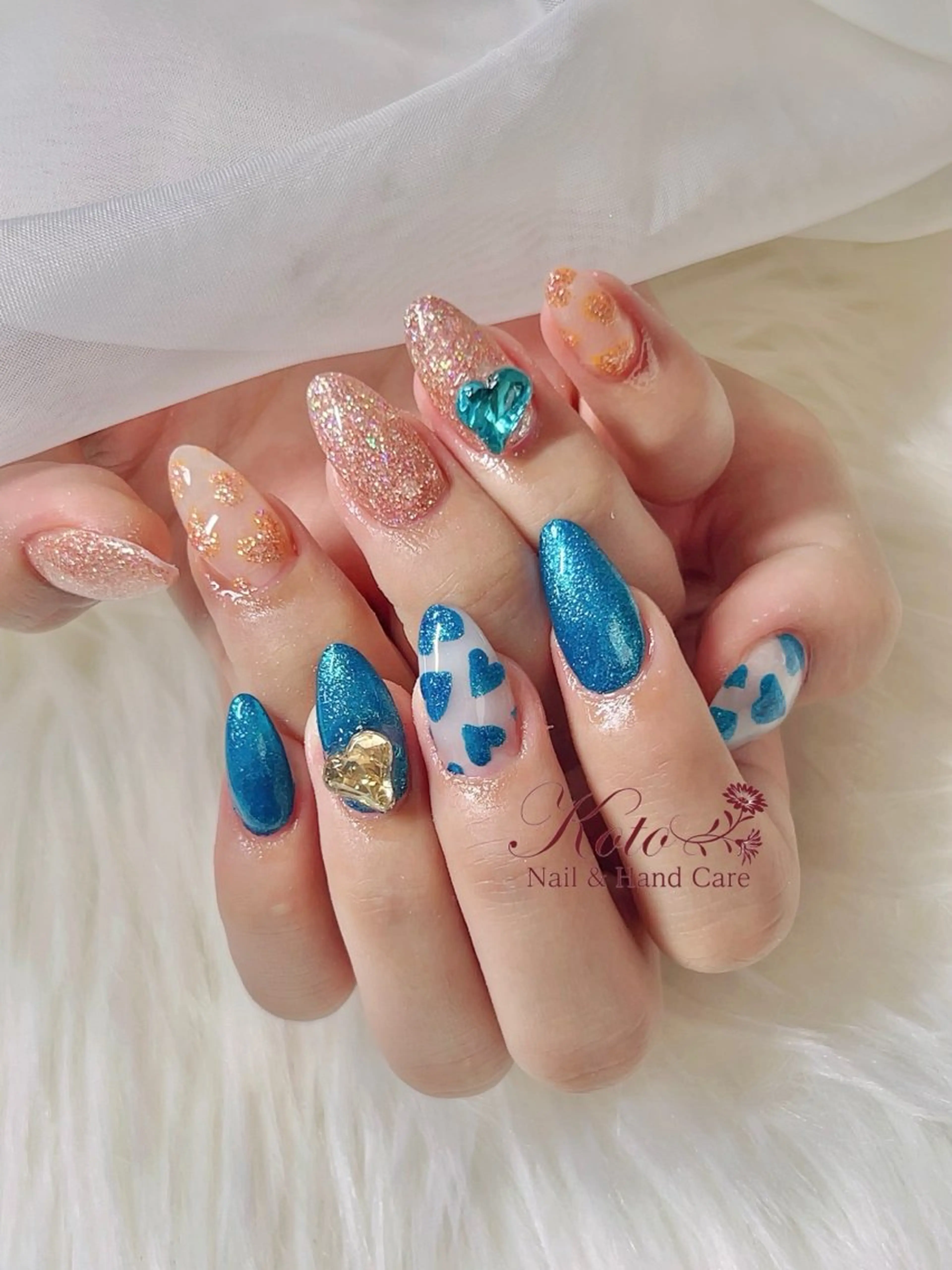 ネイル 長さ出し ジェルネイル ハート 持ち込み ニュアンスネイル ハンドネイル Nail Salon KOTOのネイルデザイン