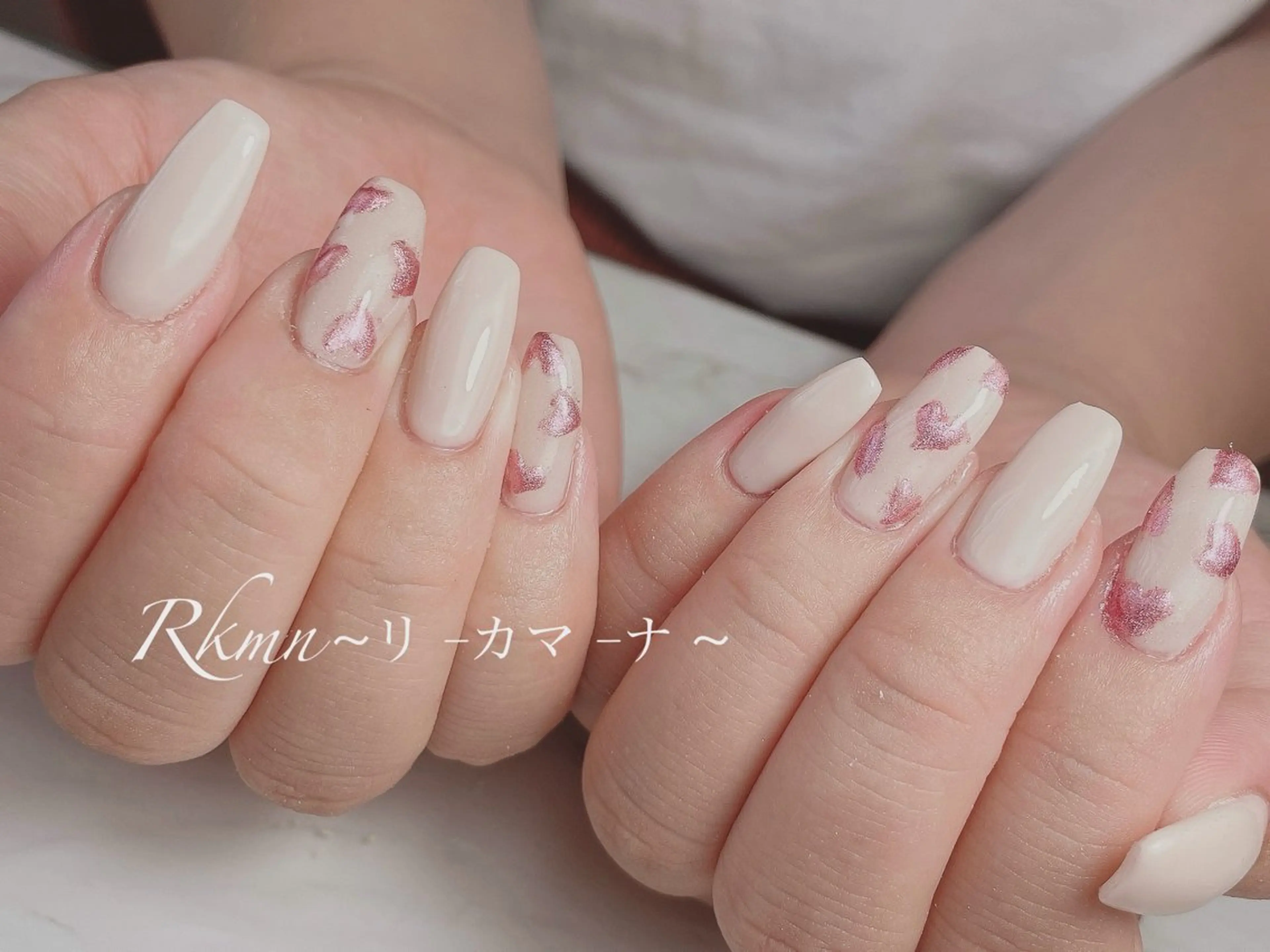 ネイル アートネイル ハート ミラーネイル 春ネイル ハンドネイル フットネイル ハンドケア Rkmn ~リ-カマ-ナ~のネイルデザイン