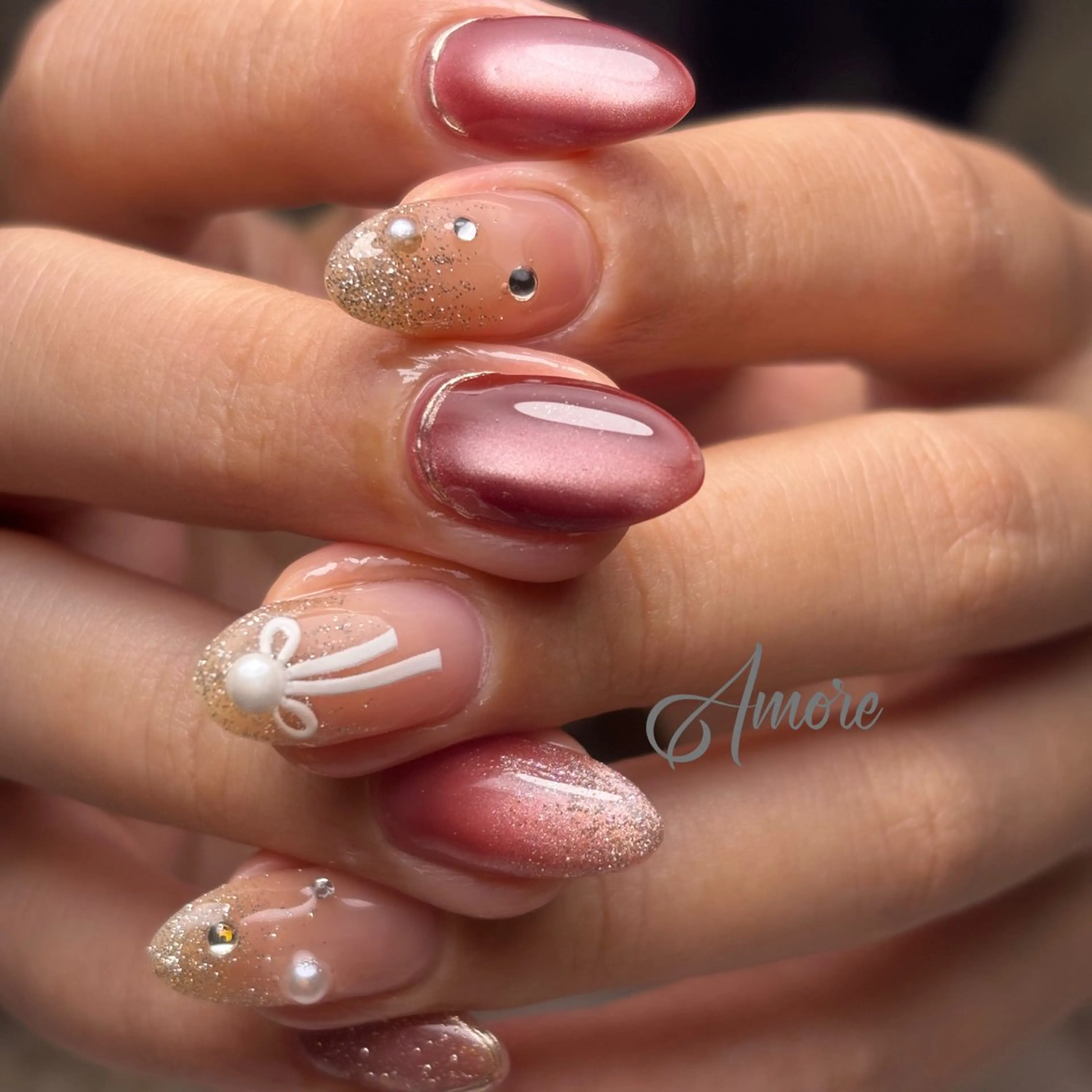 ネイル 桜ネイル ジェルネイル キラキラネイル 韓国ネイル マグネットネイル You kyehwaのネイルデザイン