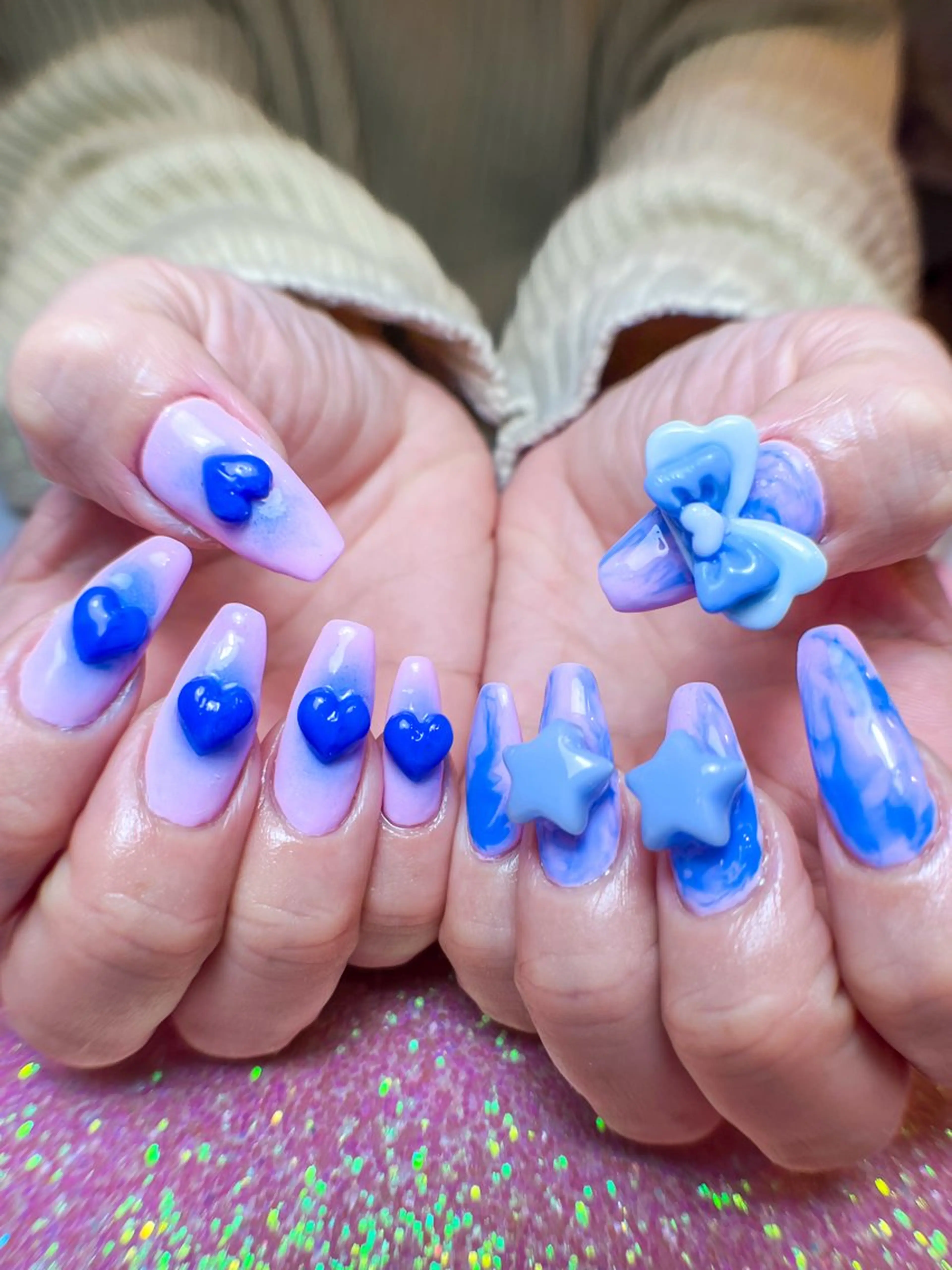 ネイル ハート 大理石ネイル(マーブル) ハンドネイル ハンドケア ナツインフィニティ ネイルズ（なつ）のネイルデザイン