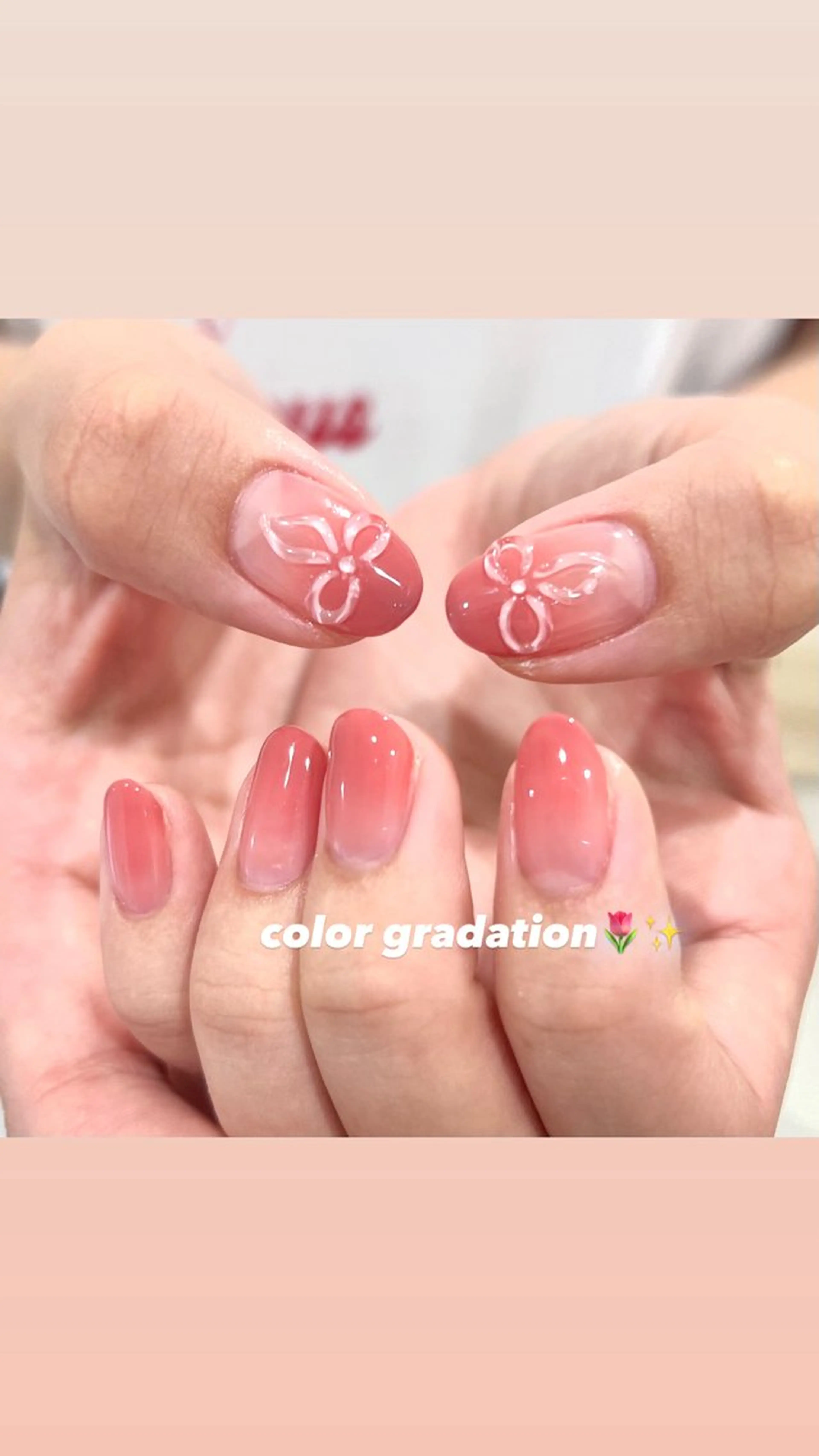 ネイル リボン ハンドネイル 🎀チーク/ちゅるん 🫧chisa🎀のネイルデザイン