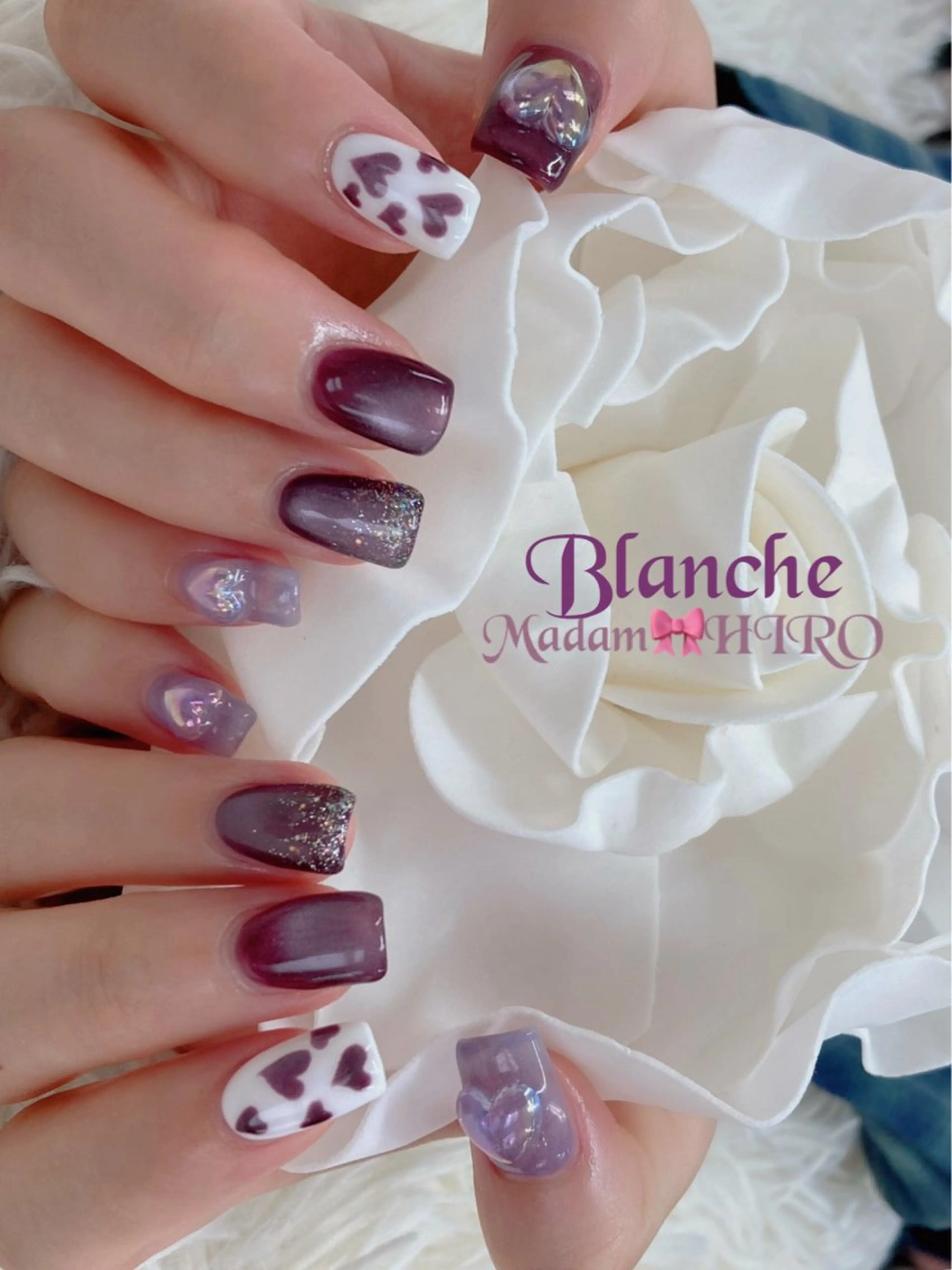 ネイル ボルドー ハート マグネットネイル Lianネイル 寛子Lianのネイルデザイン