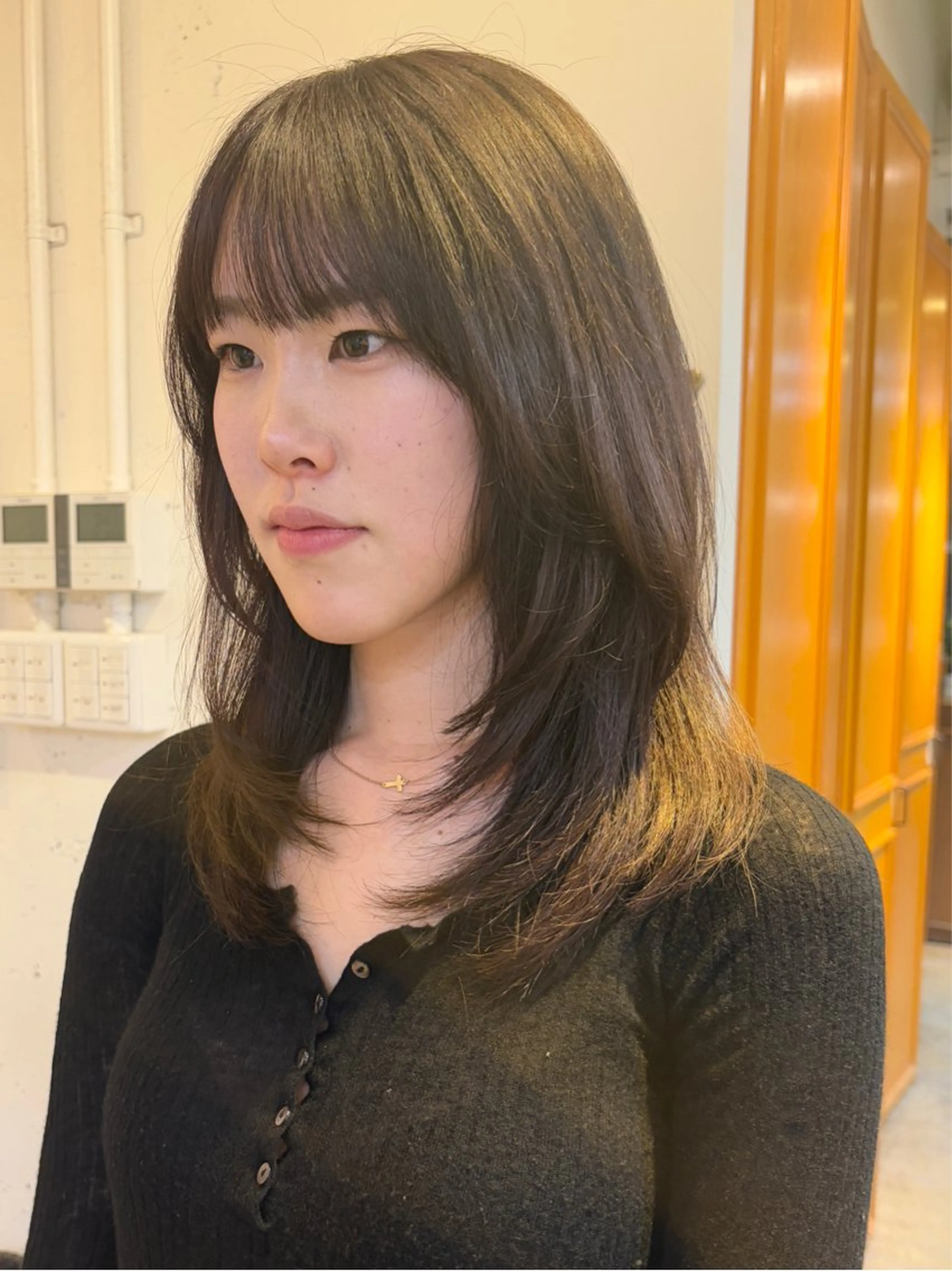 ミディアム カラー カット ヘアカラー トリートメント RIN／韓国ヘア レイヤーカットのヘアスタイル