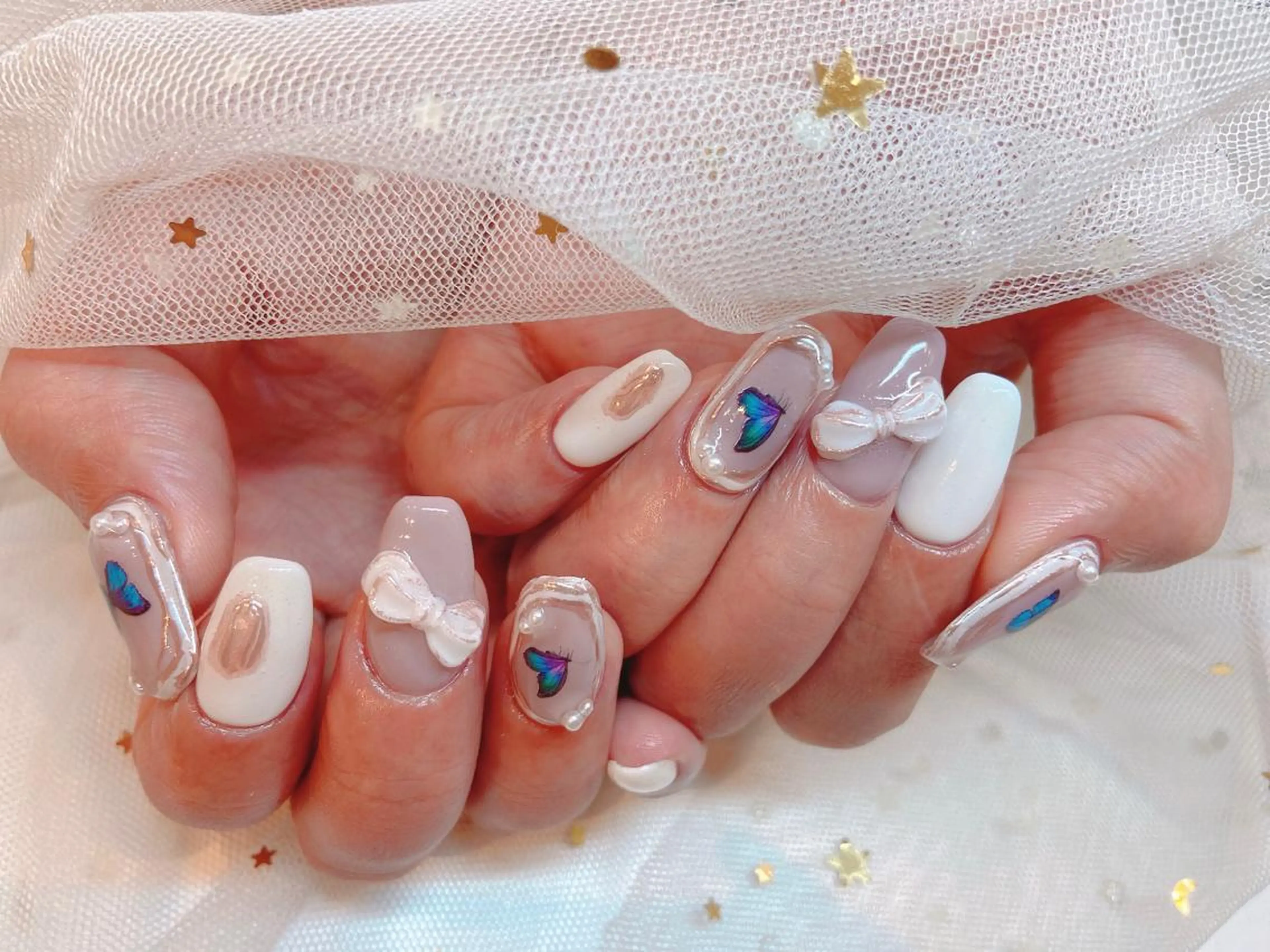 ネイル リボン 長さだし専門店 M2　rikaのネイルデザイン