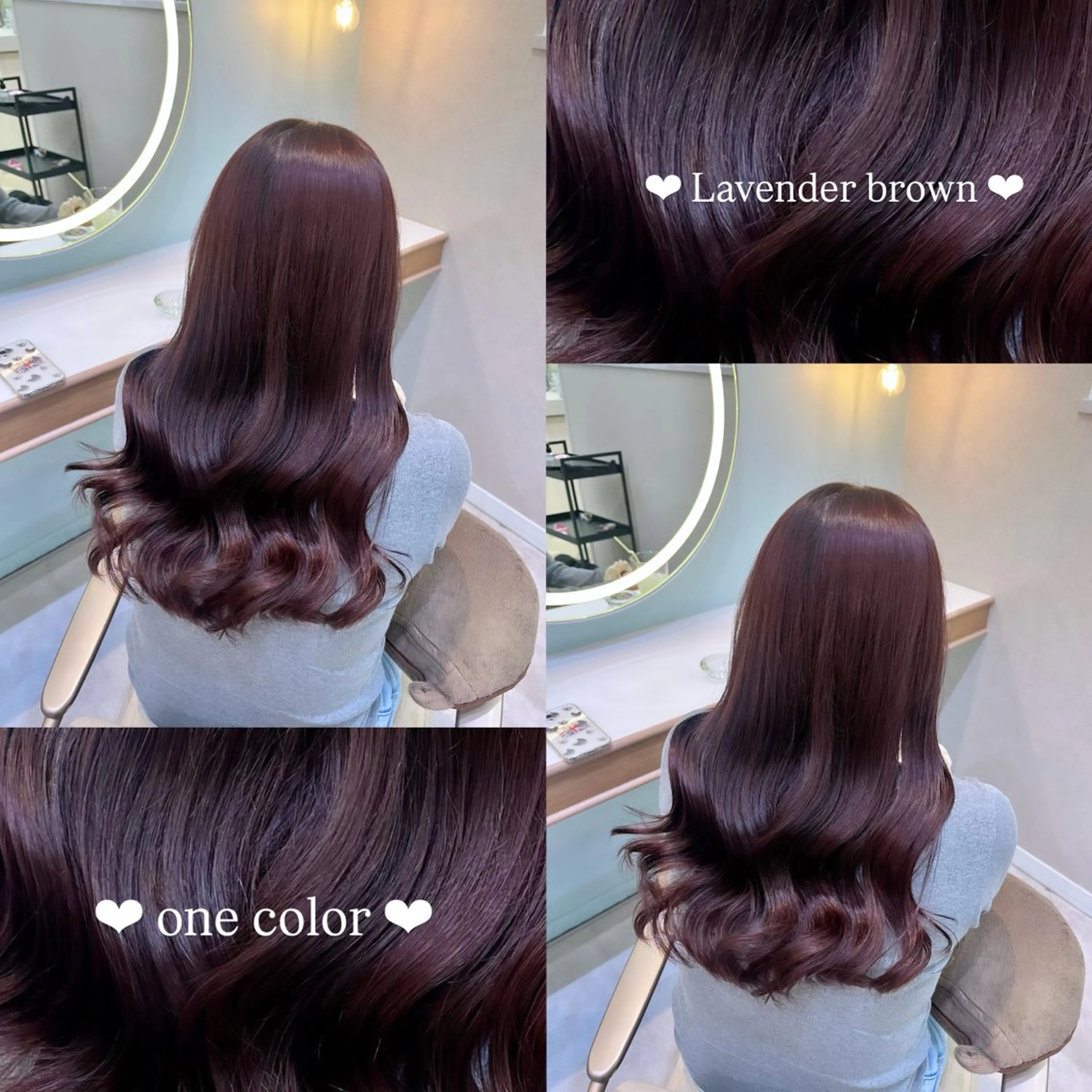セミロング カラー ブラウンカラー ラベンダーカラー ラベンダーブラウン 𝑴𝑰𝑨🎀赤髪 /ピンク/髪質改善のヘアスタイル