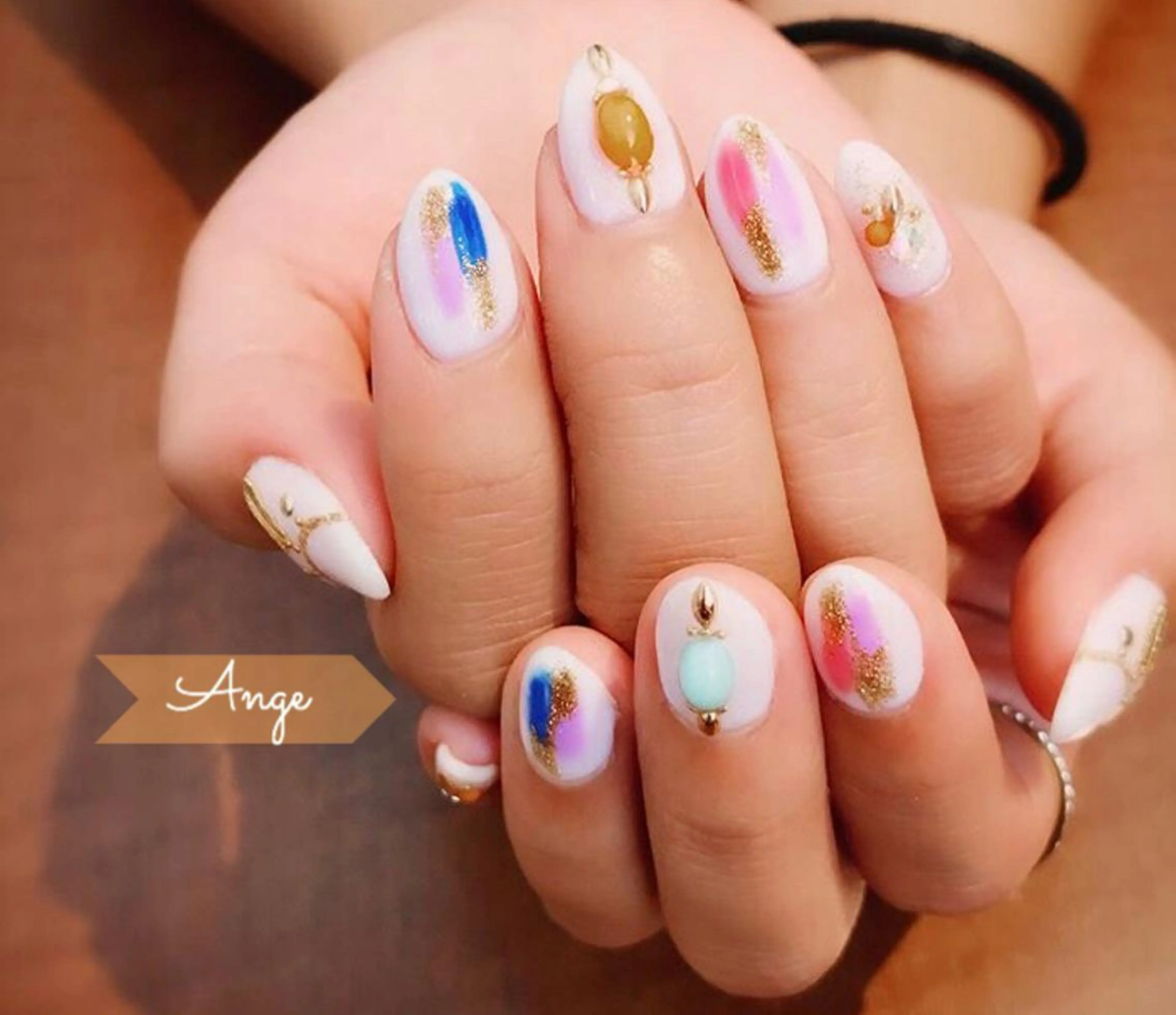 メンズ ネイル べっ甲ネイル ブルー ボルドー グラデーション ニュアンスネイル tink 横浜店所属・Tink 横浜のネイルデザイン