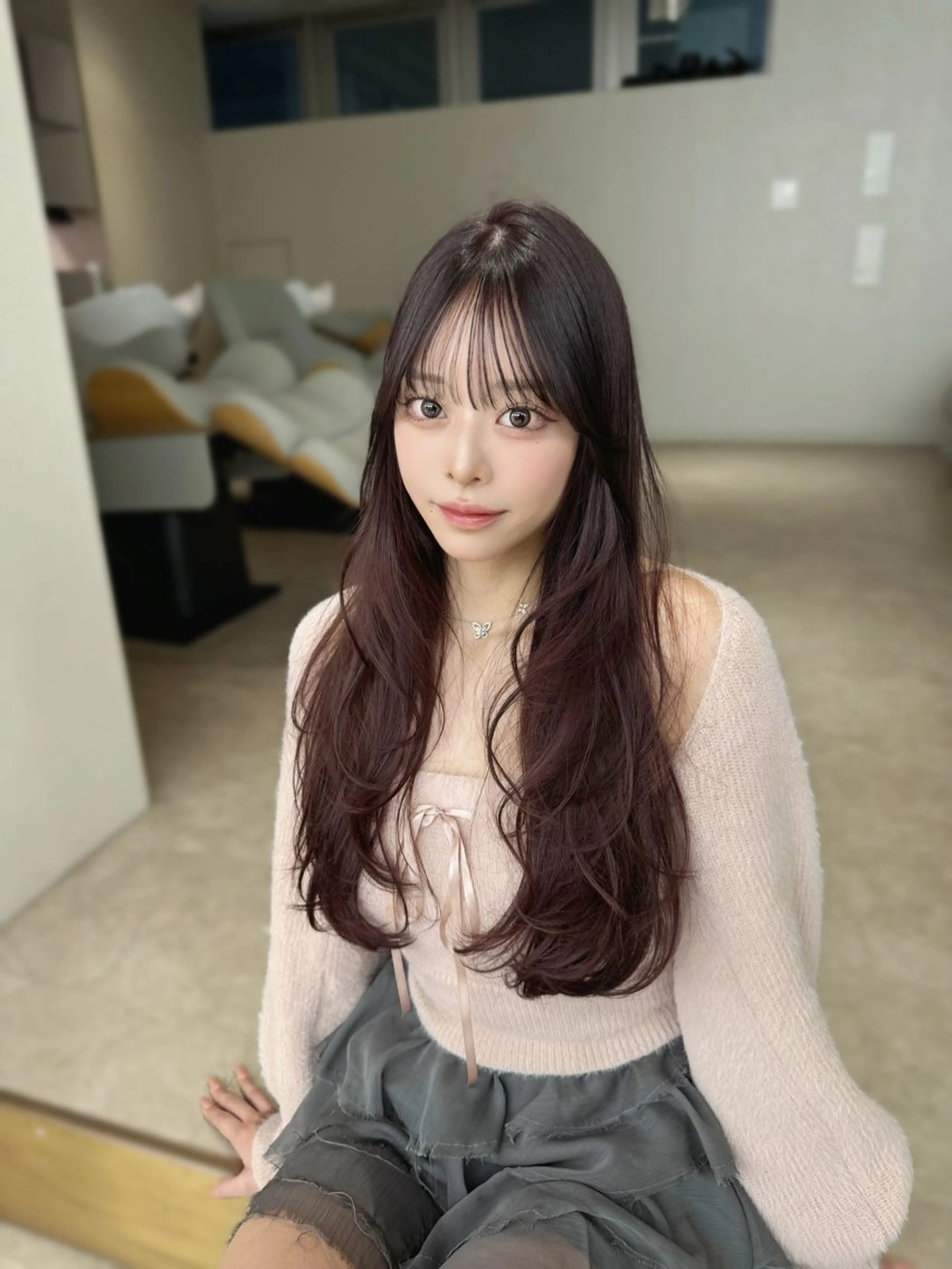 ロング カット ヘアカラー トリートメント COA GINZA 空也/前髪/顔まわりのヘアスタイル