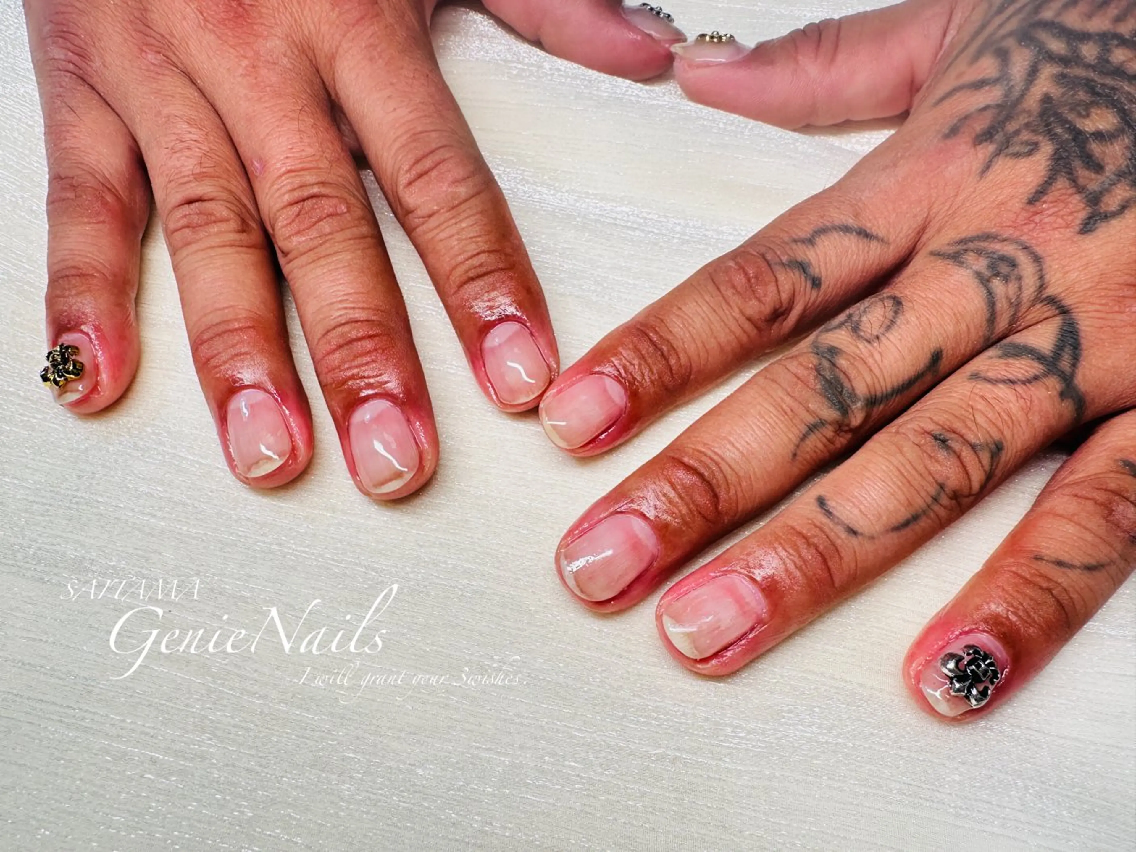 メンズ ネイル アートネイル 氷ネイル・うるうるネイル ロングネイル メンズネイル 持ち込み Genie Nailsのネイルデザイン