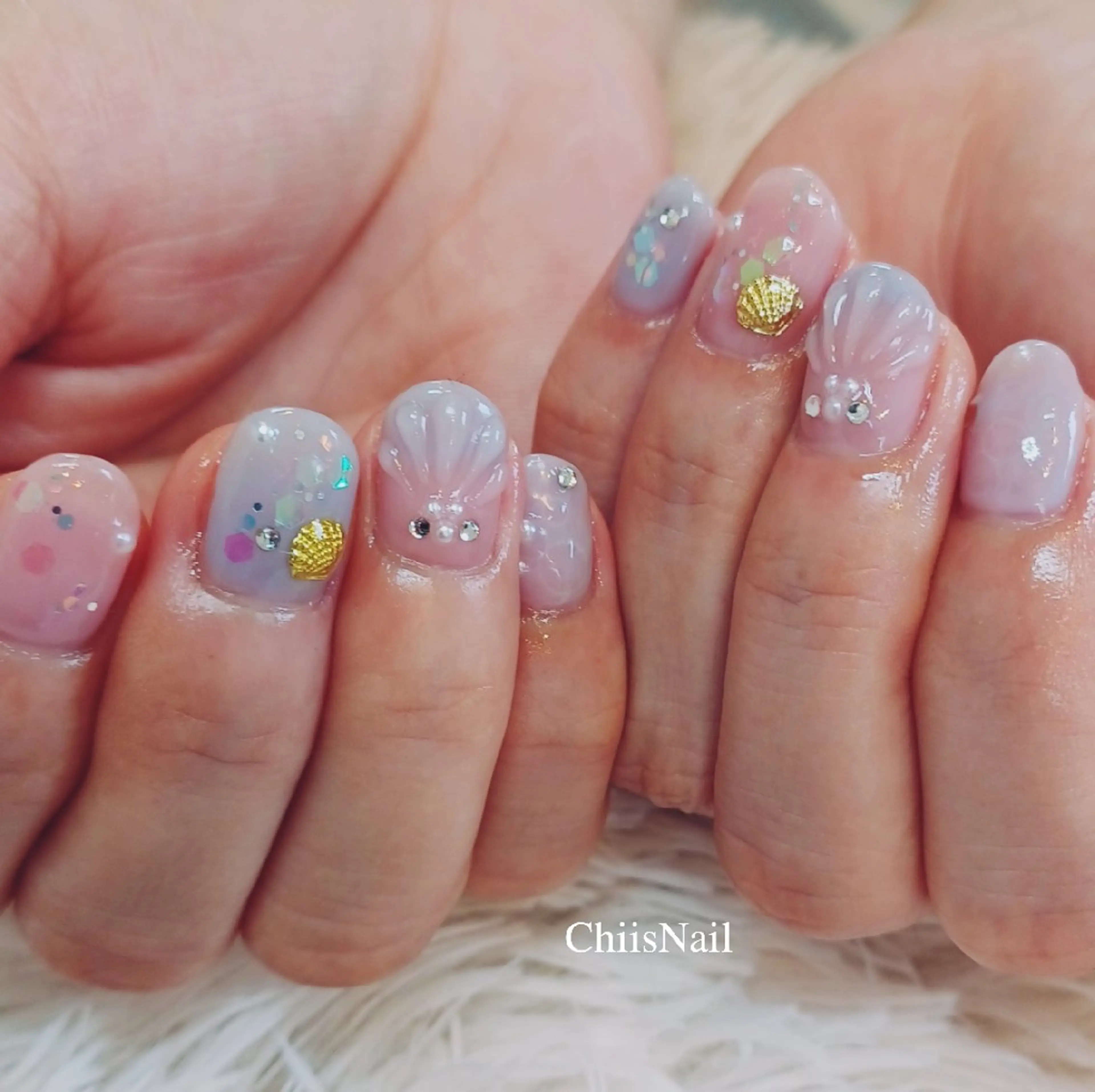 ネイル ショートネイル 夏ネイル ハンドネイル ChiisNail ﾁｨｽﾞﾈｲﾙのネイルデザイン