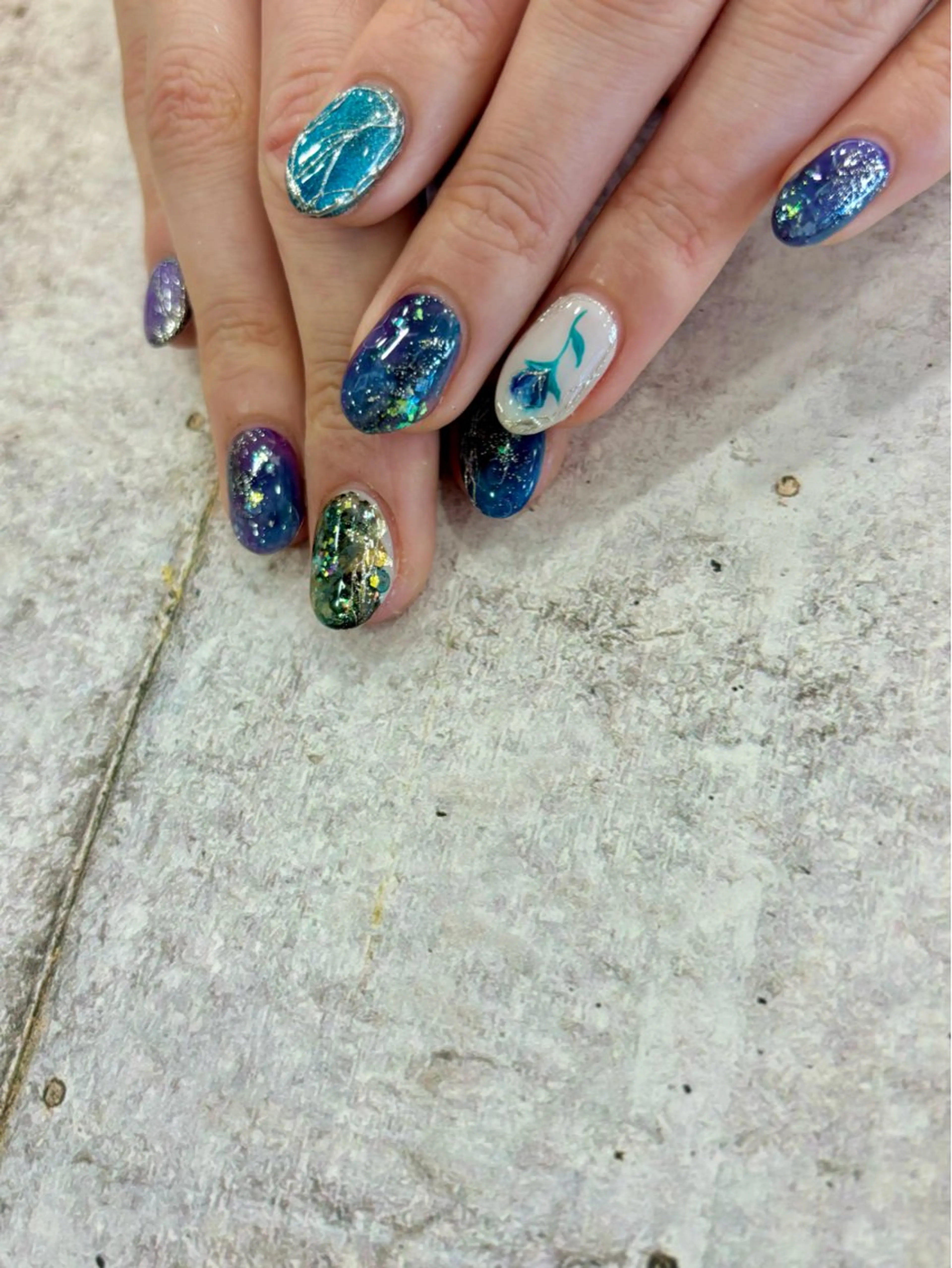 ネイル ブルー ジェルネイル パラジェル 安藤 彩乃のネイルデザイン