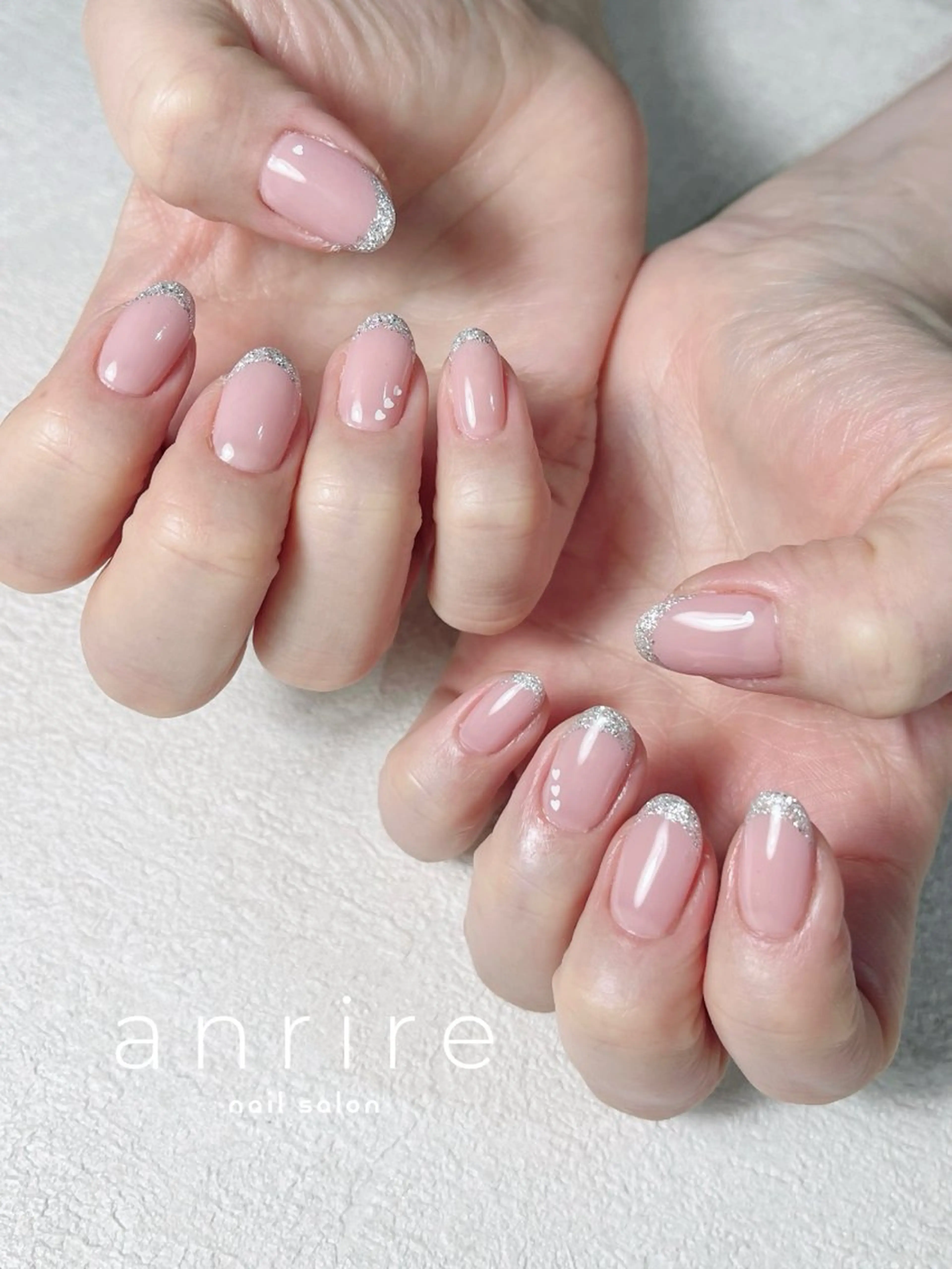 ネイル フレンチネイル ジェルネイル ハート キラキラネイル ラメ(グリッター) ハンドネイル nail salon anrire〜アンリール〜所属・nailsalon anrireのネイルデザイン