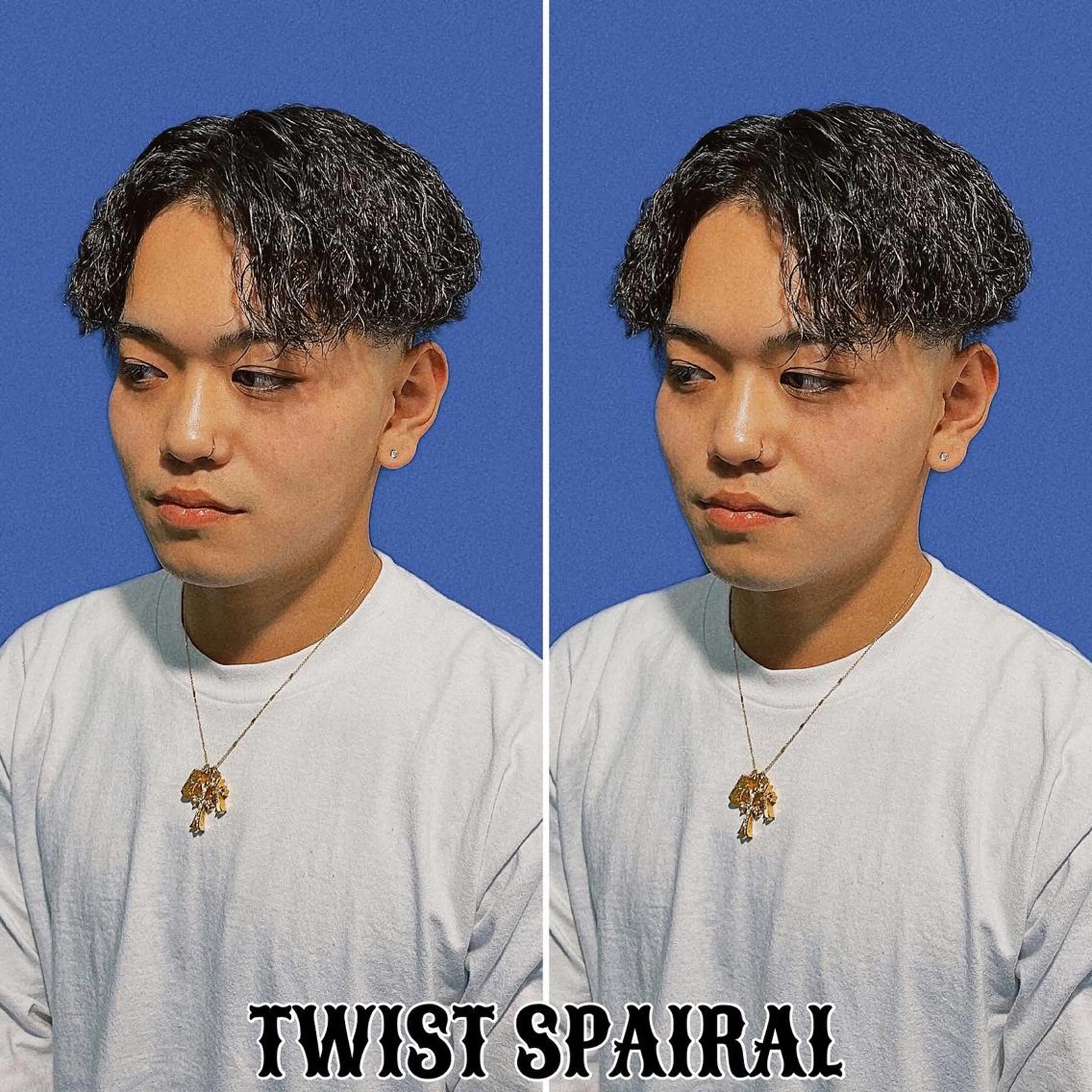 ミディアム カラー パーマ メンズ ミディアムパーマ フェードカット メンズハイトーン メンズパーマ ハイトーンカラー &CREW スタッフのヘアスタイル