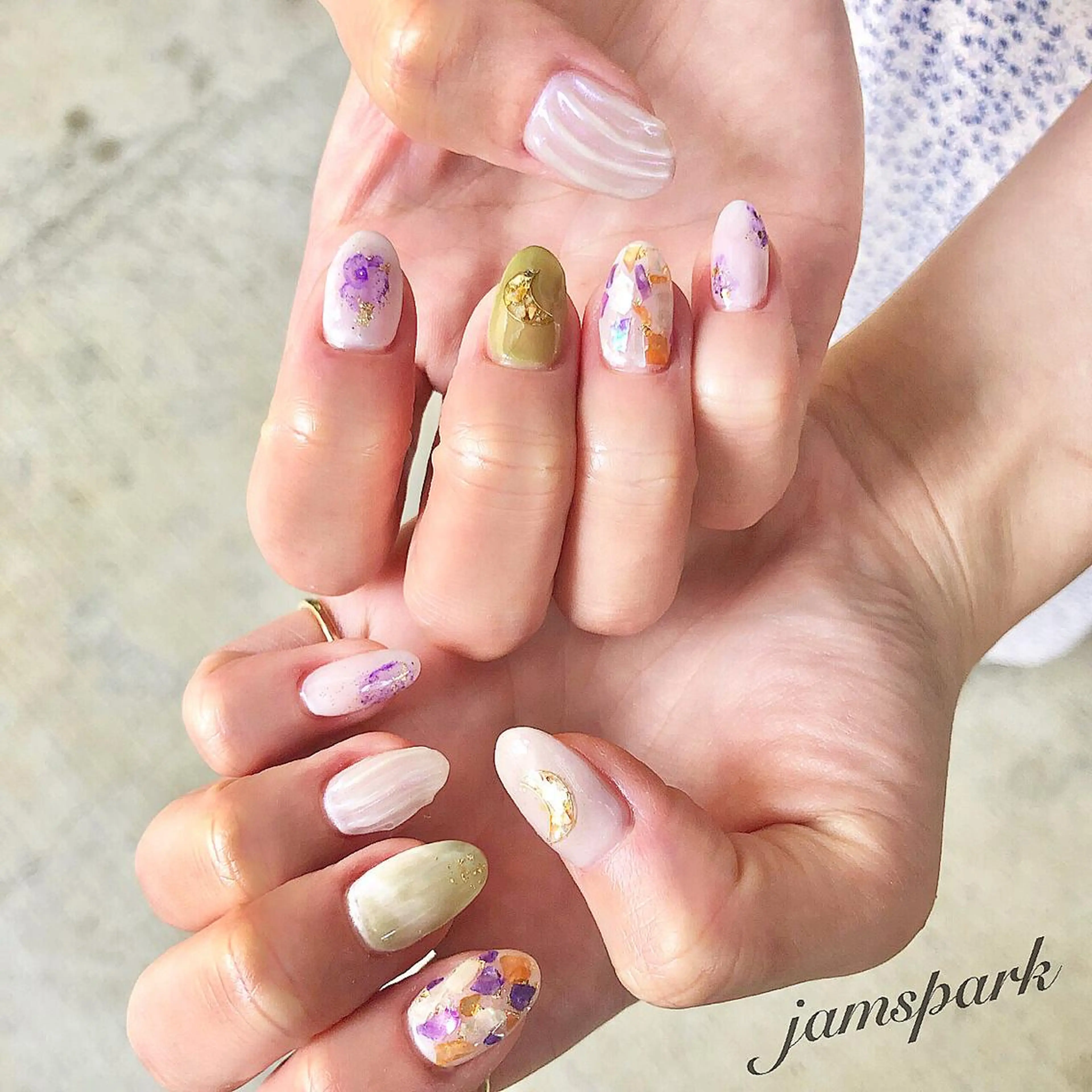 ネイル アートネイル ニュアンスネイル 春ネイル ハンドネイル jamspark ✨のネイルデザイン