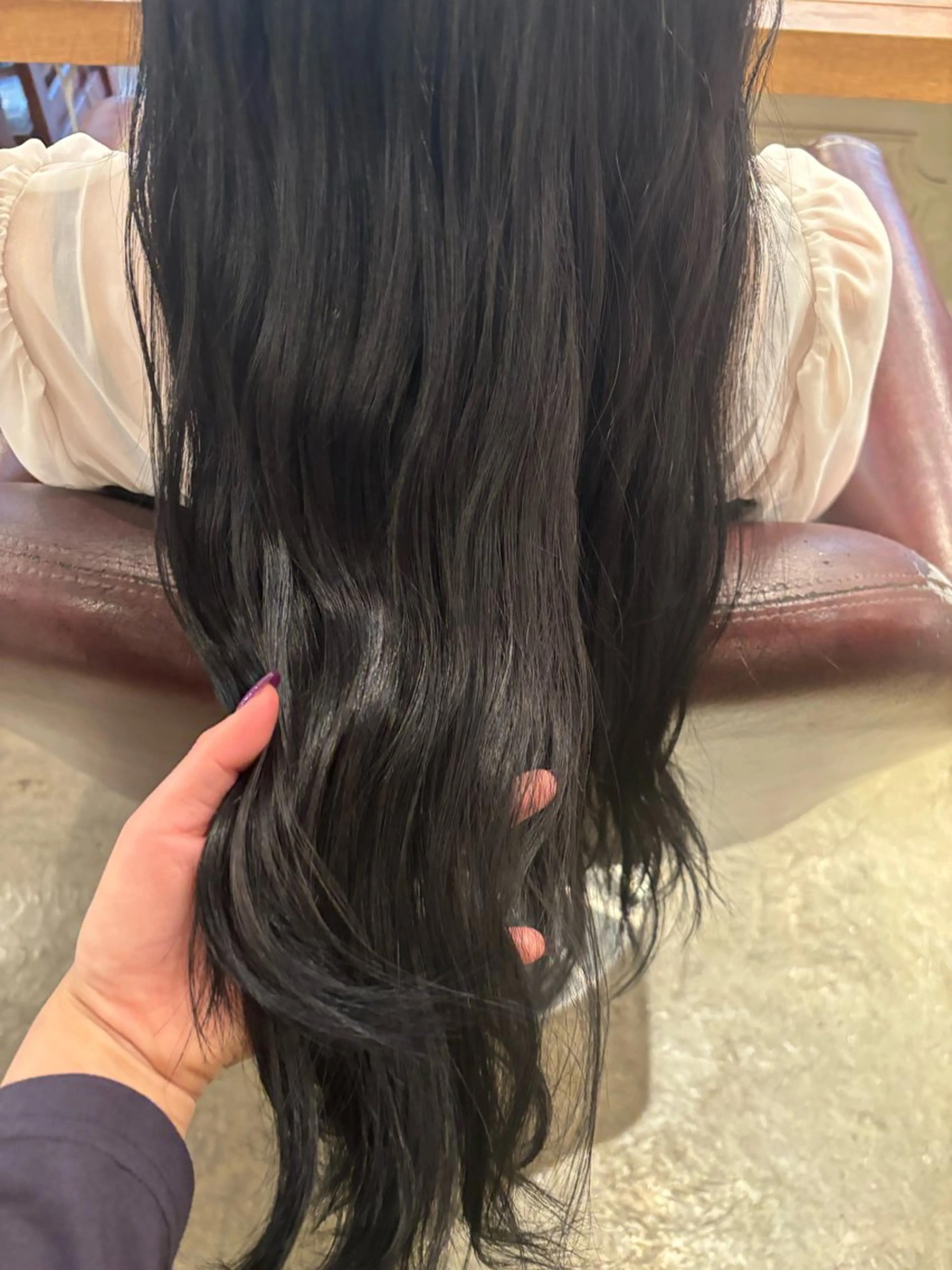 ロング カラー 黒髪 ブルーカラー ブルーブラック 髪質改善カラー ブラウン🤎YUMEのヘアスタイル