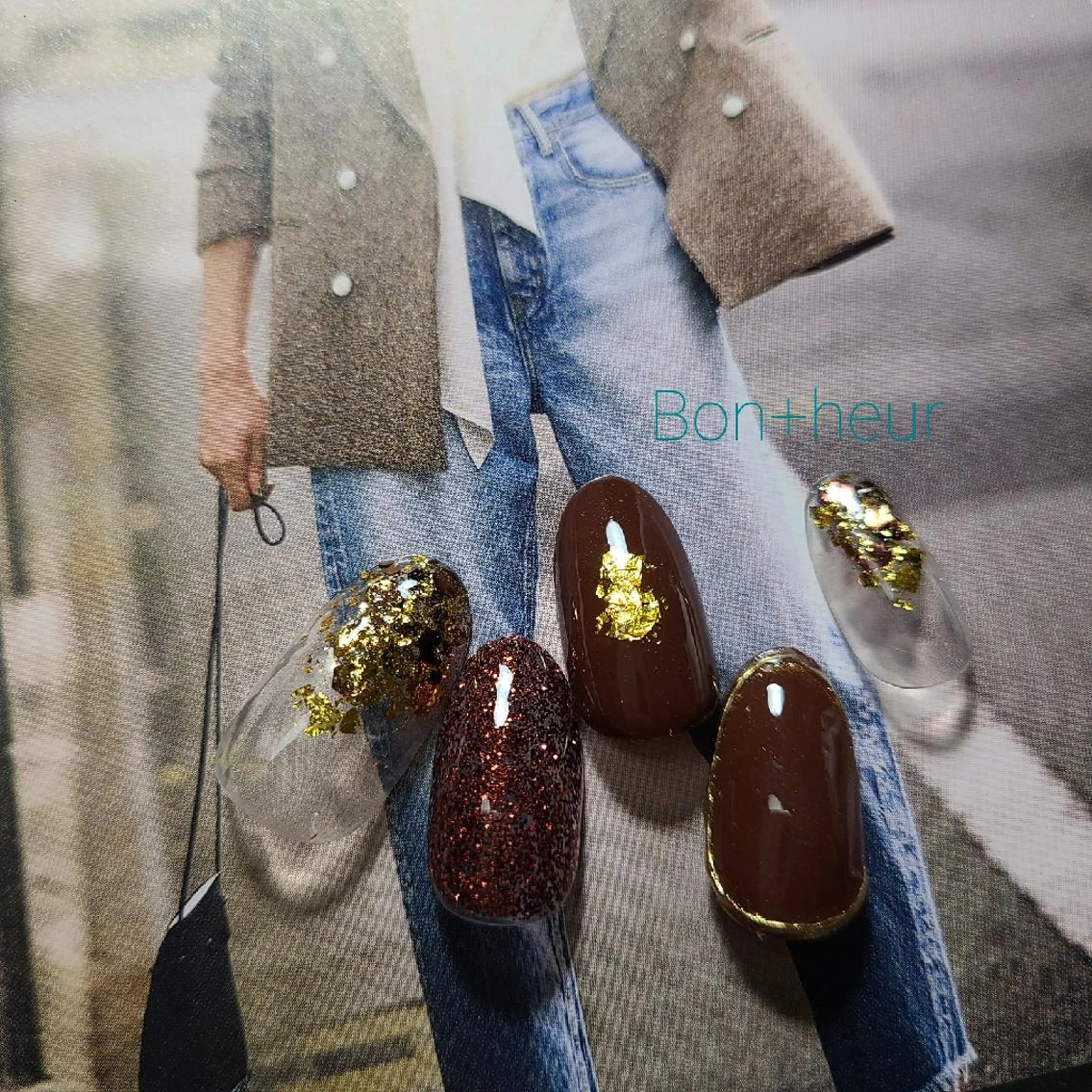 ネイル ブラウン クリアネイル ジェルネイル ニュアンスネイル 冬ネイル ハンドネイル 宮口 紗子のネイルデザイン