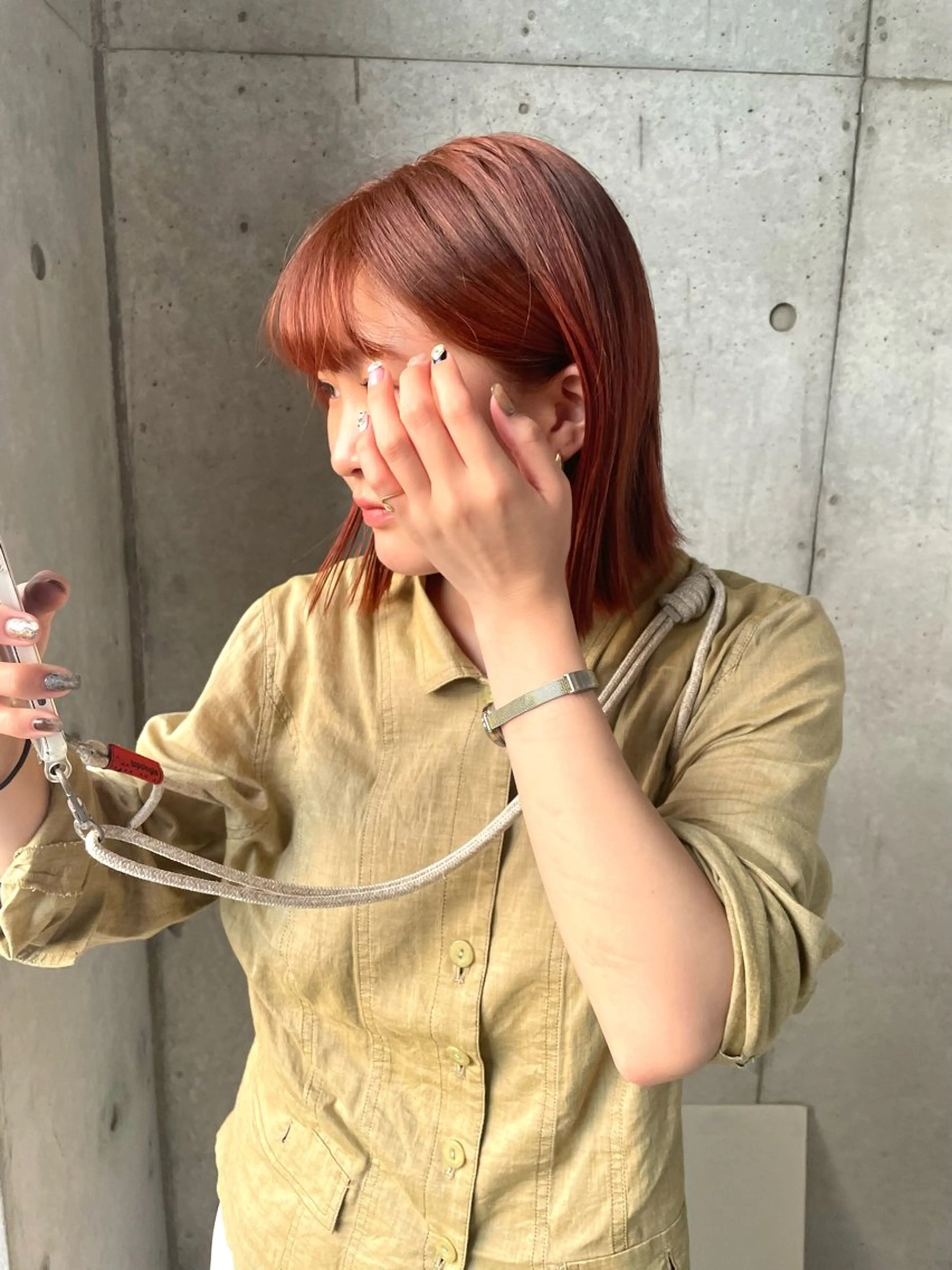 ミディアム カラー ブラウンカラー オレンジ オレンジブラウン ボブ 韓国ナチュラル・ ベージュ/落合夏希のヘアスタイル