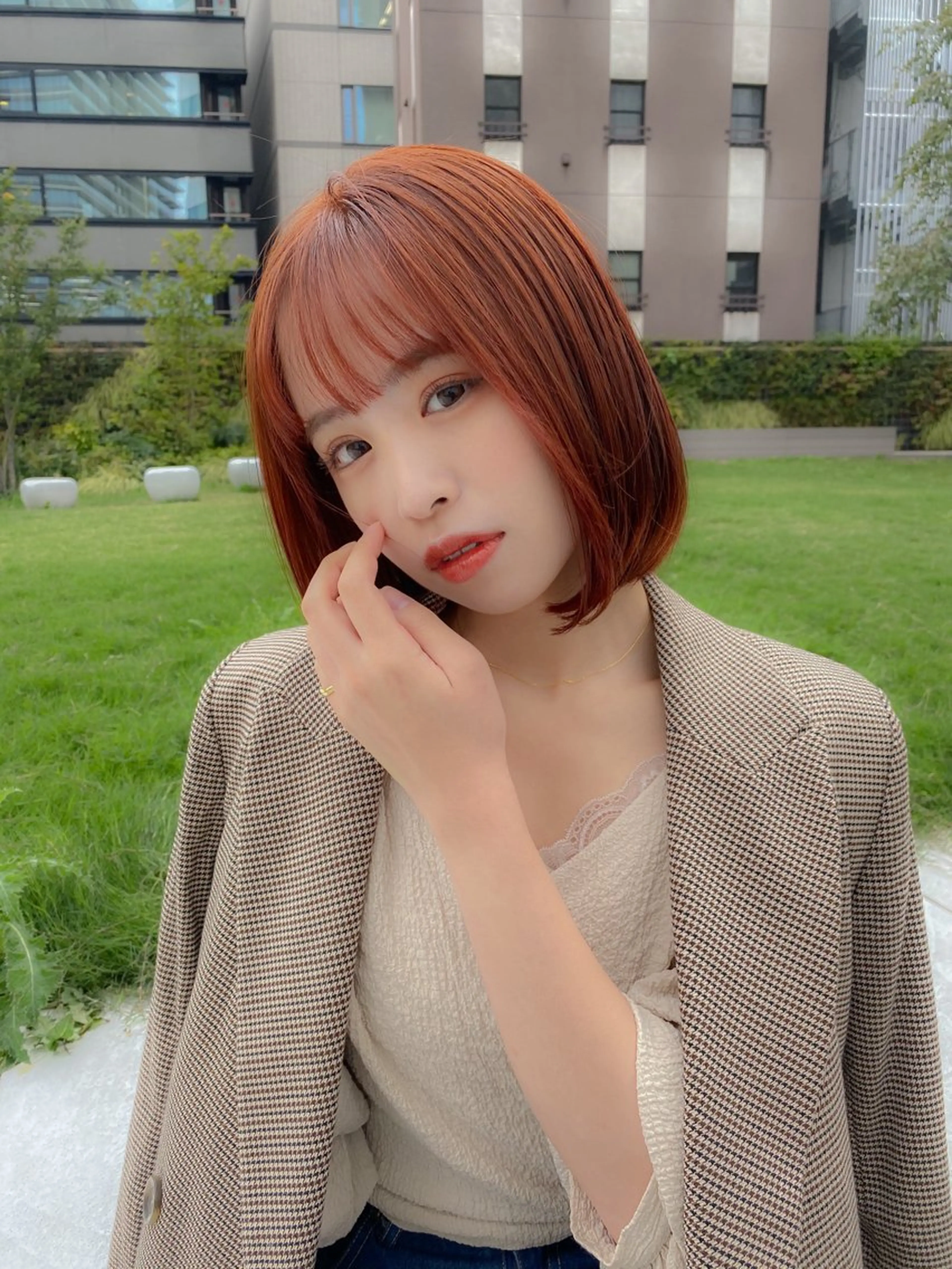 ショート たぴ。ぱつっとボブ /暖色艶カラー🍒のヘアスタイル