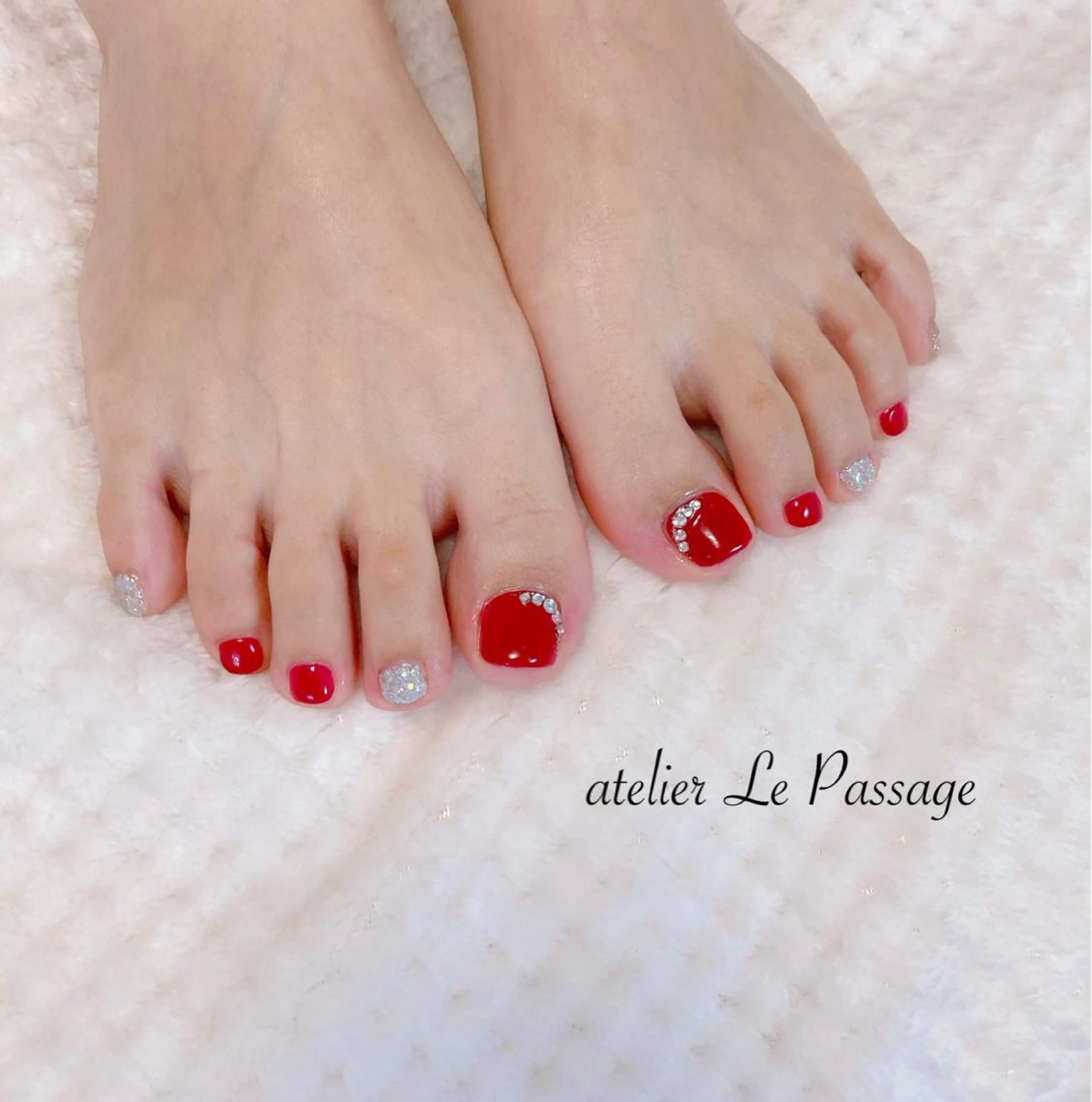 ネイル ボルドー フットネイル ジェルネイル キラキラネイル ラメ(グリッター) Atelier Le Passage所属・h nakatsukaのネイルデザイン