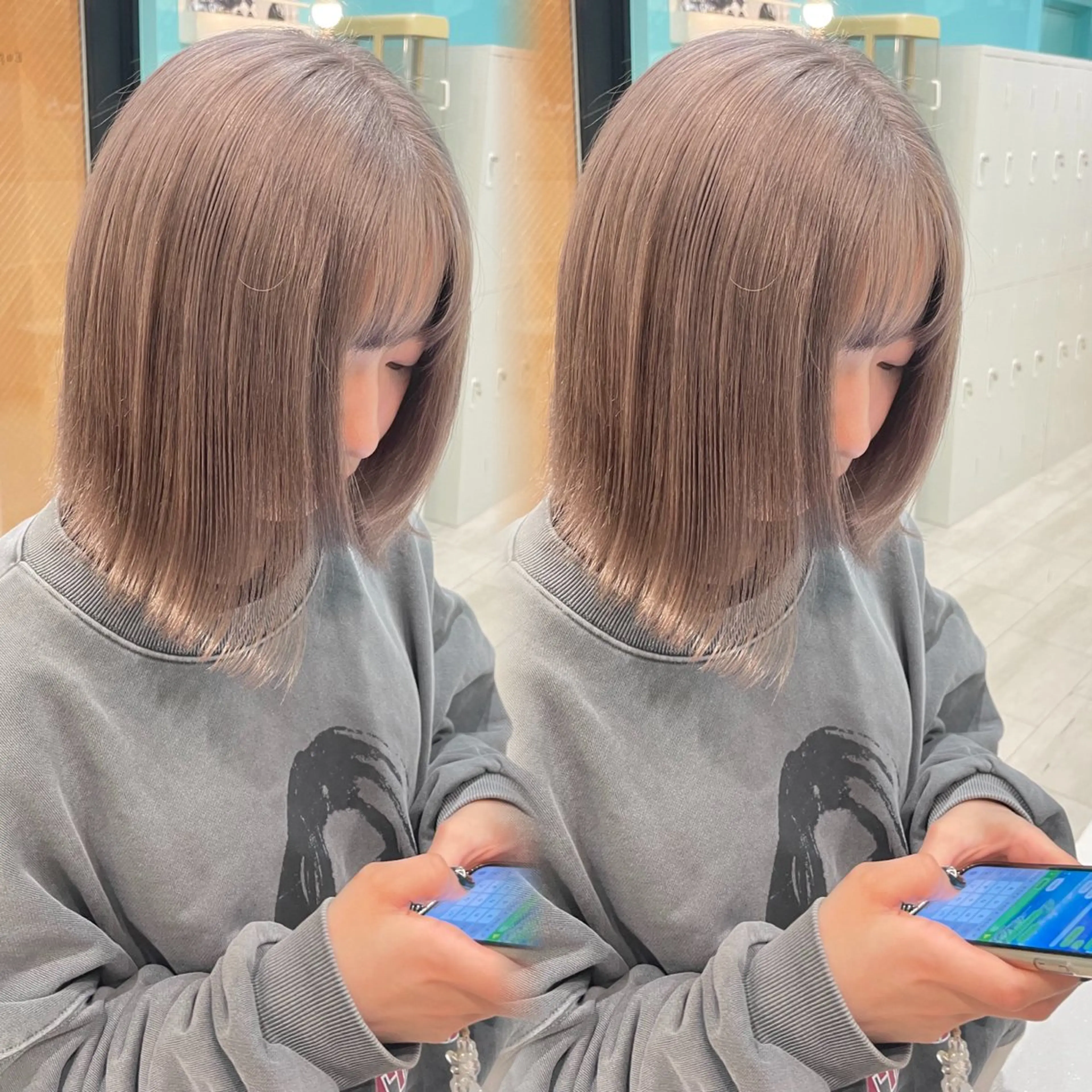 ミディアム カラー ベージュカラー ブリーチ ブルーカラー ケアブリーチ 透明感カラー ハッシュカット レイヤー池袋のヘアスタイル