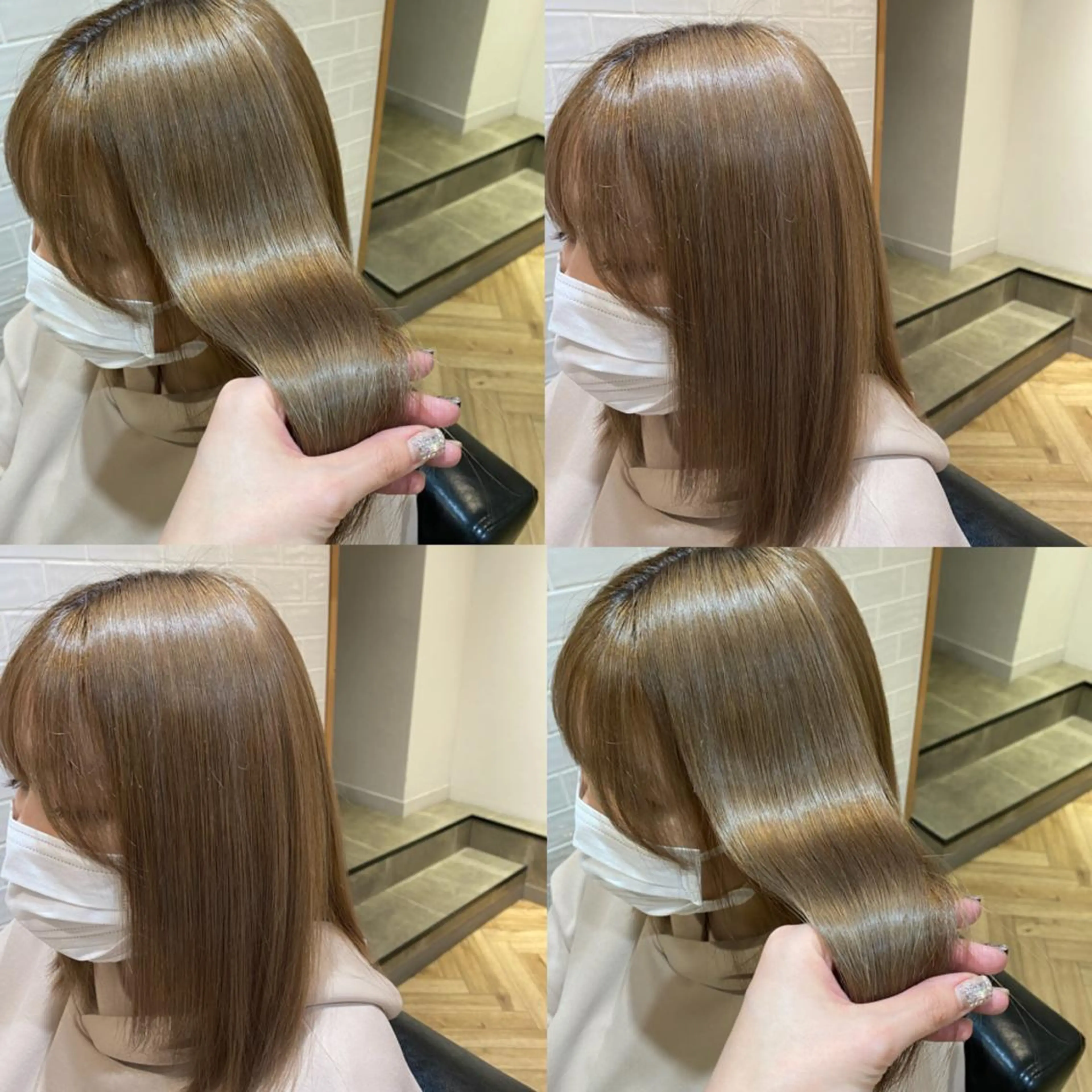 セミロング カラー ベージュカラー ブリーチ ミルクティーベージュ ブリーチなしカラー 艶カラー/韓国顔周り 🎀mamiのヘアスタイル