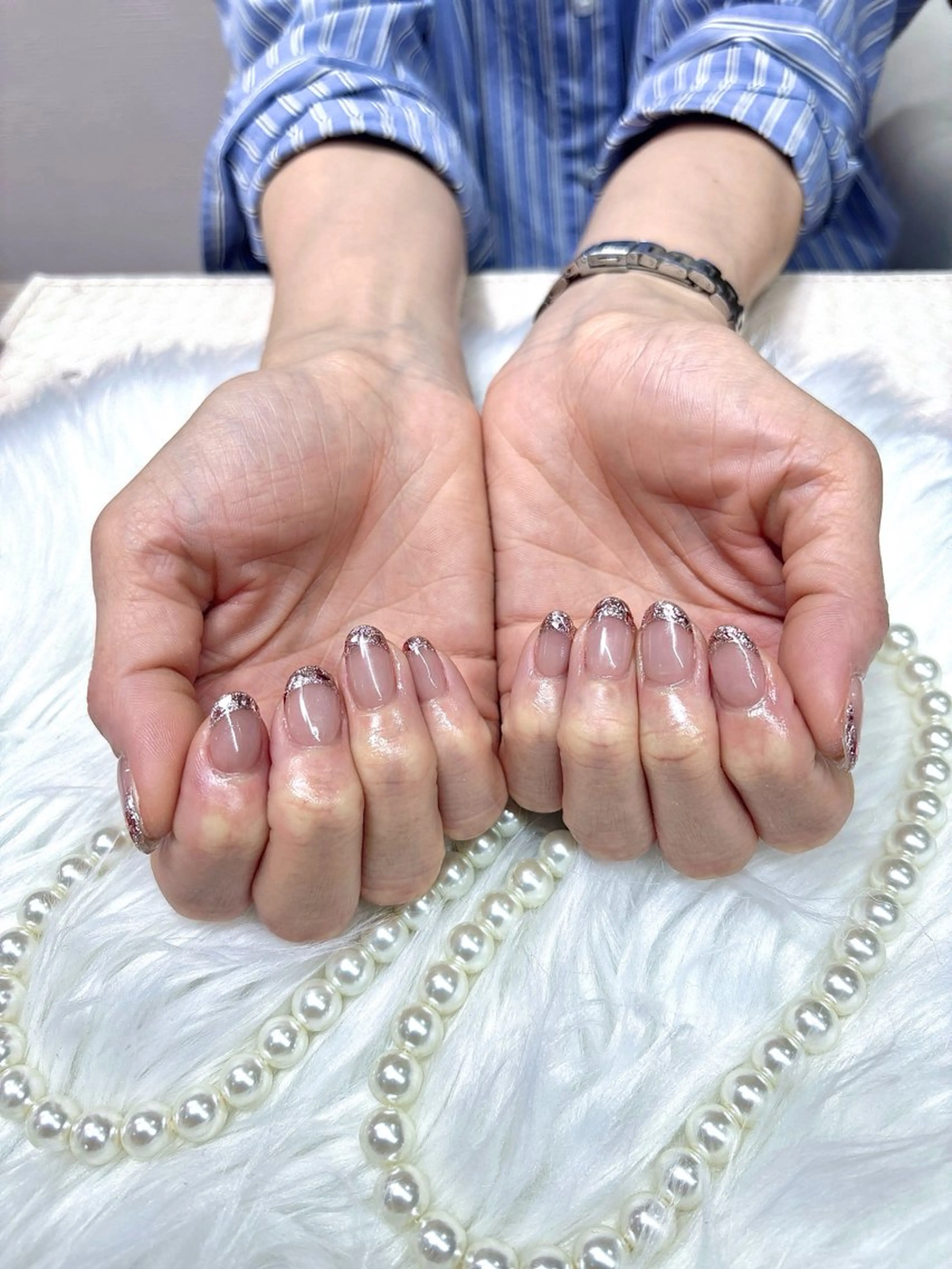 ネイル フレンチネイル ガラスフレンチ ハンドネイル U.NI nail 横浜青葉台店所属・Rei / U.NI nailのネイルデザイン