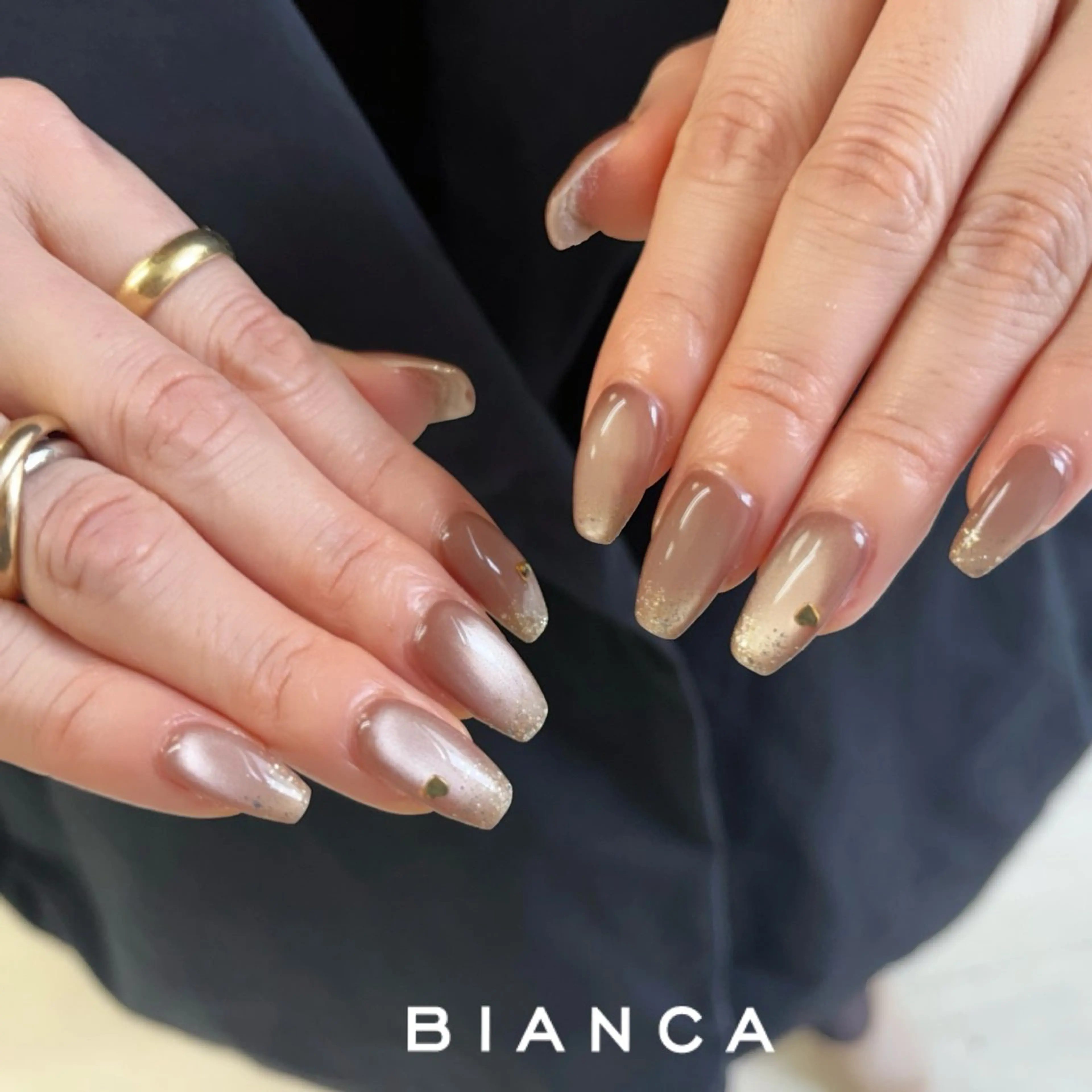 ネイル ブラウン ゴールド ラメ(グリッター) ハンドネイル Bianca大宮店 上野のネイルデザイン