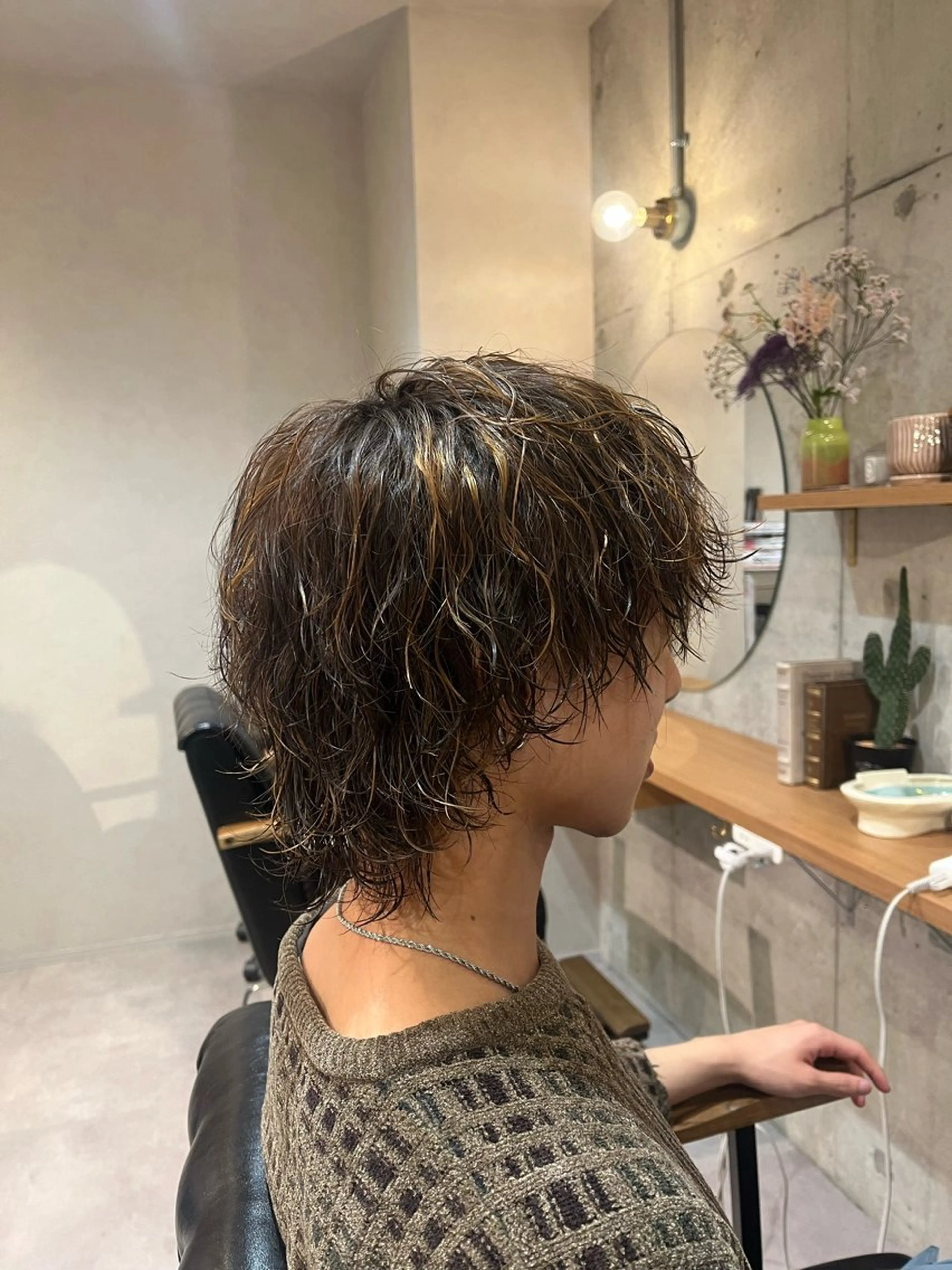 カラー パーマ メンズ メンズハイライト 波巻きパーマ ハイライトカラー Lamp所属・🌀メンズパーマ🌀 🐏丸山祐宇🐏のヘアスタイル