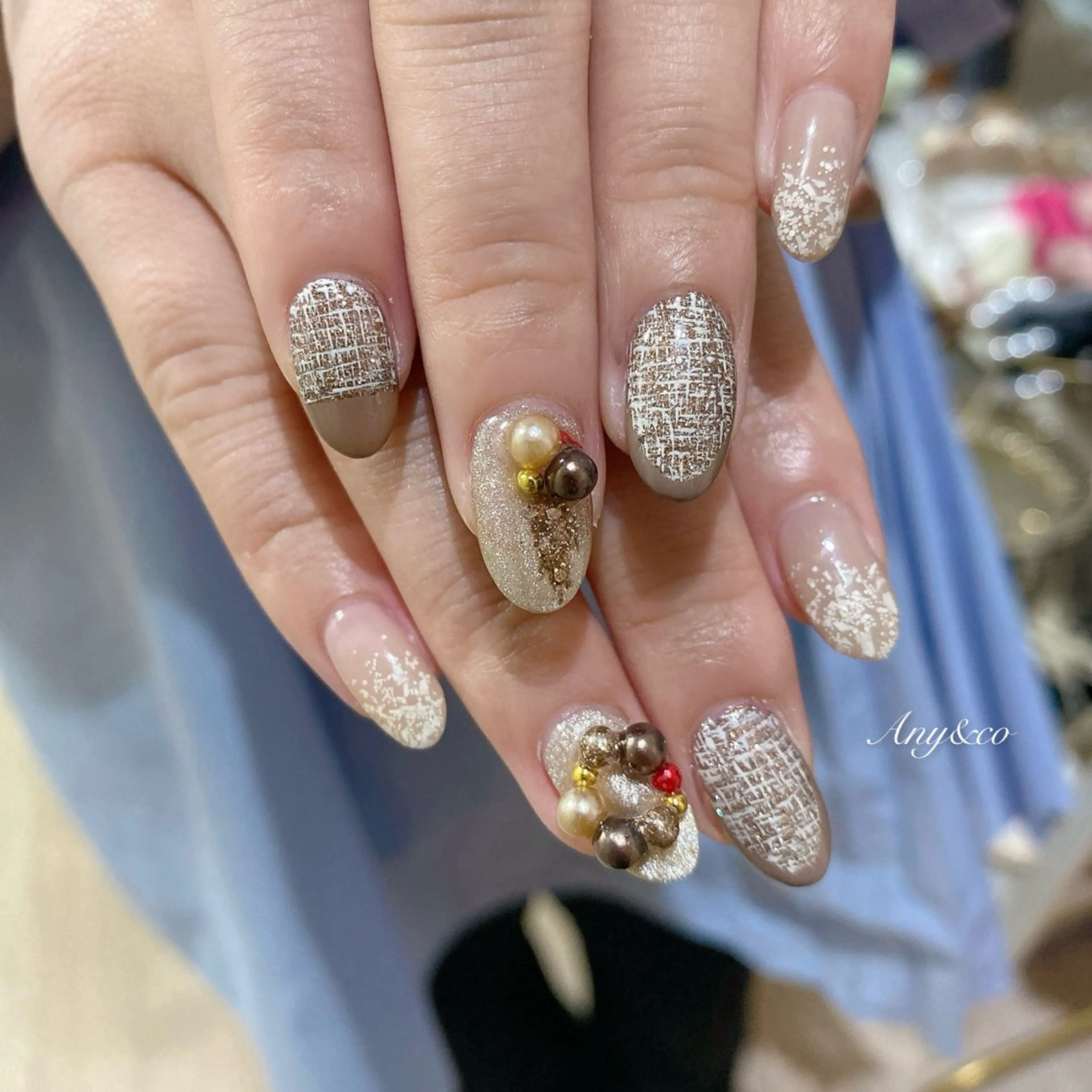 ネイル ツイードネイル 冬ネイル クリスマス ハンドネイル Any&co 【エニコ】のマツエク・マツパデザイン