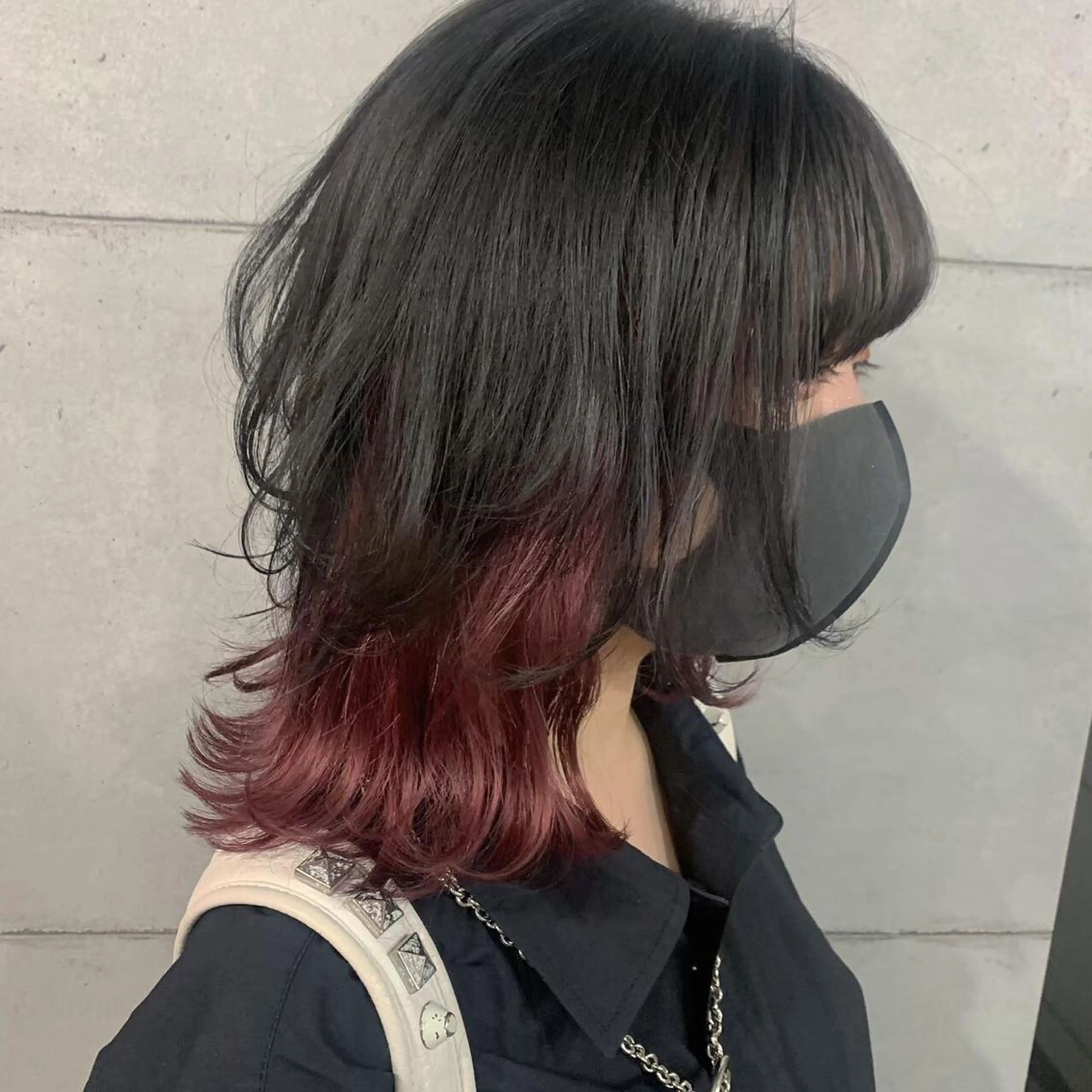 ミディアム カラー ヘアアレンジ キッズ アディクシーカラー バレイヤージュ ミストバング ベージュカラー 黒髪 カラー特化サロン Eir心斎橋のヘアスタイル