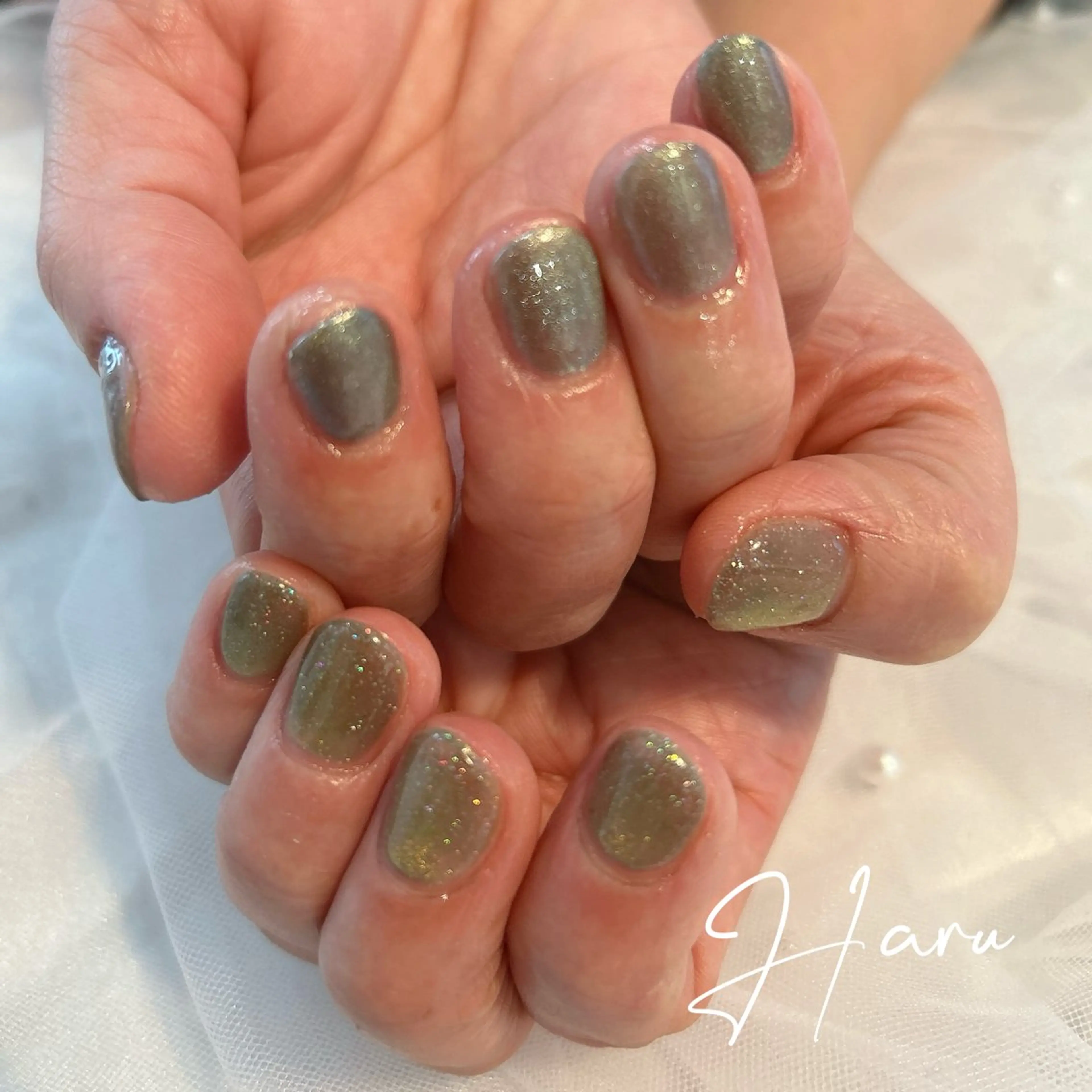 ネイル グリーン 黄色 ハンドネイル Haru .mのネイルデザイン