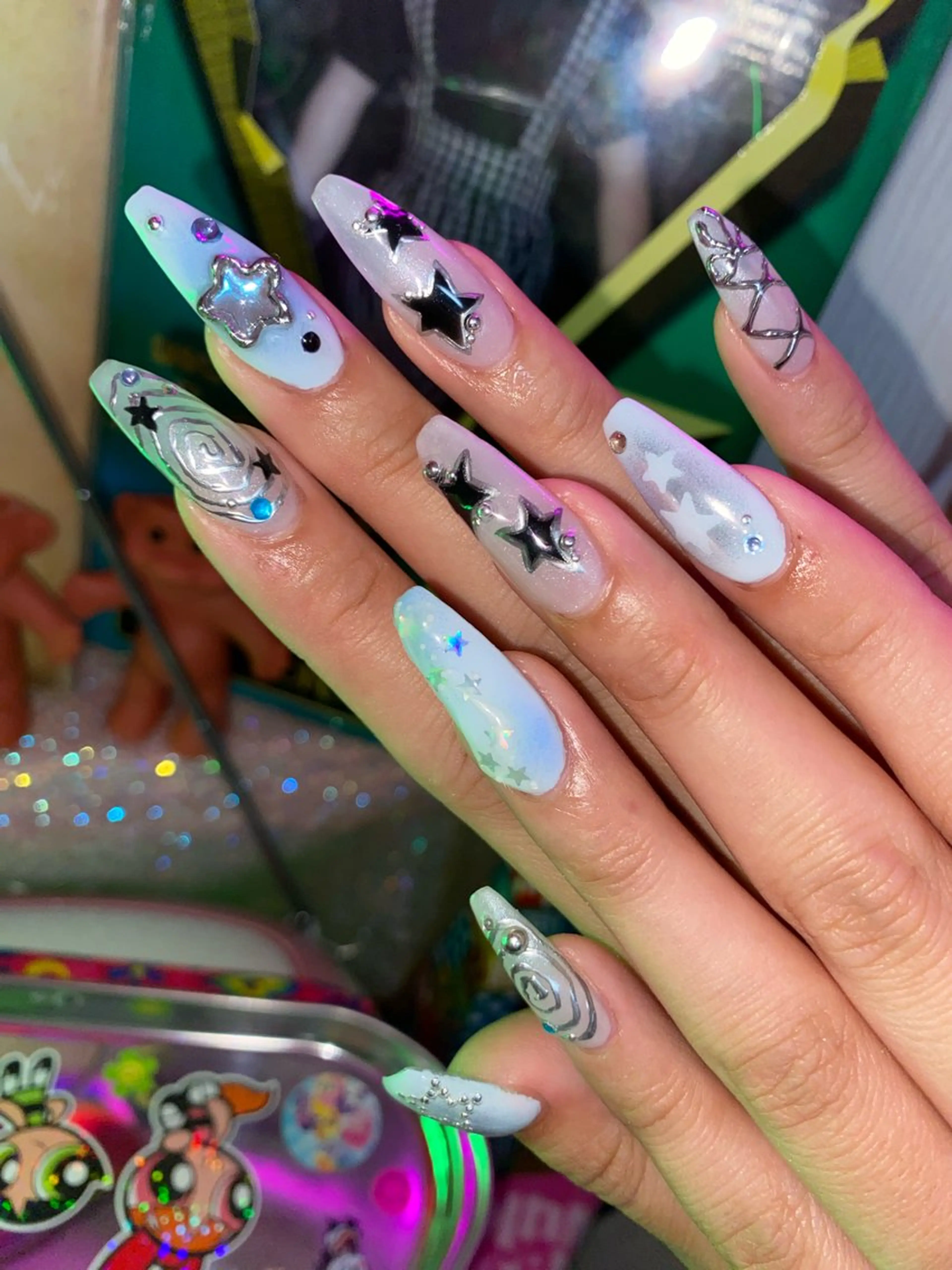 ネイル 水色 シルバー 福の爪 🍒福山千晴のネイルデザイン