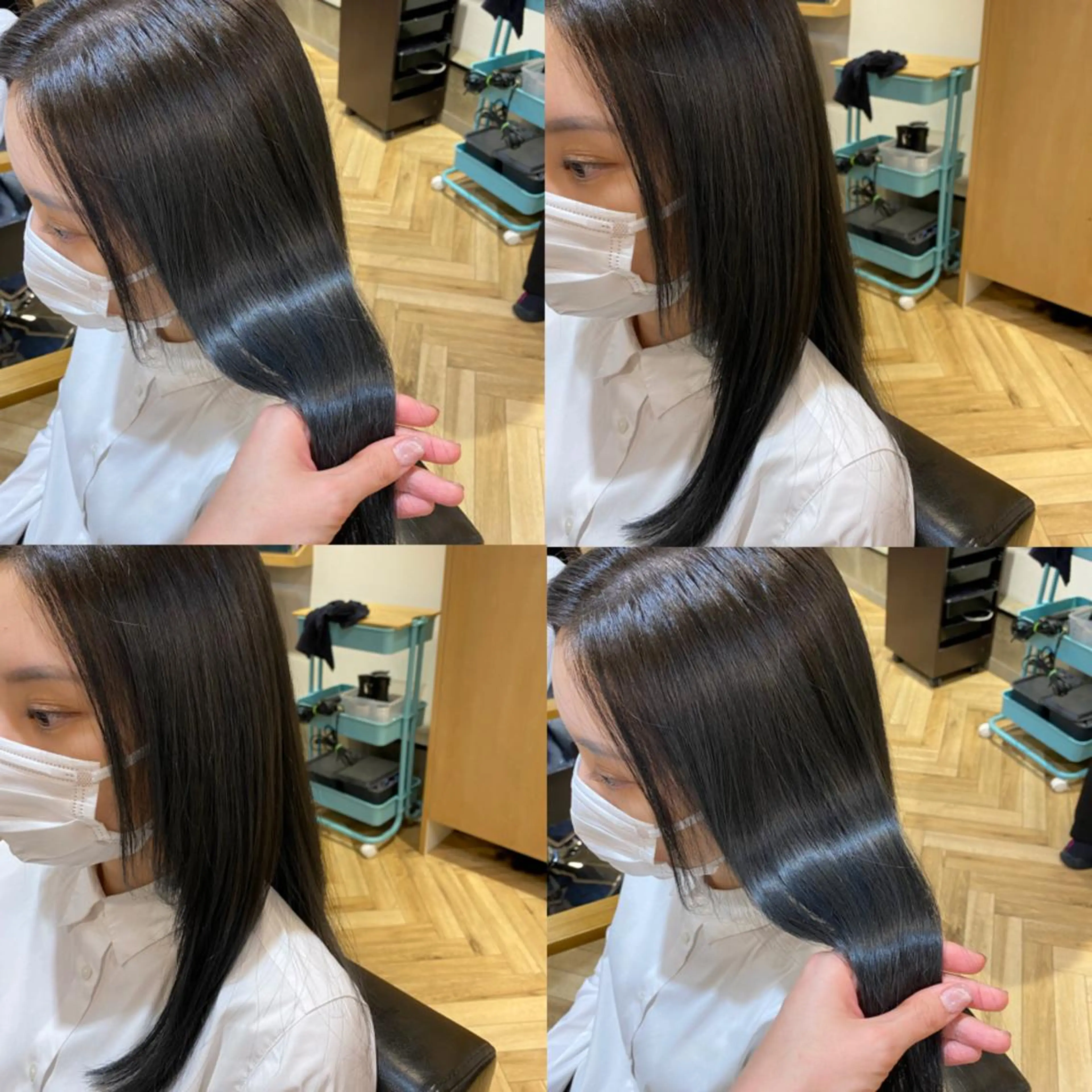 ロング カラー 黒髪 ブリーチ ブルーカラー ブルーブラック 艶カラー/韓国顔周り 🎀mamiのヘアスタイル