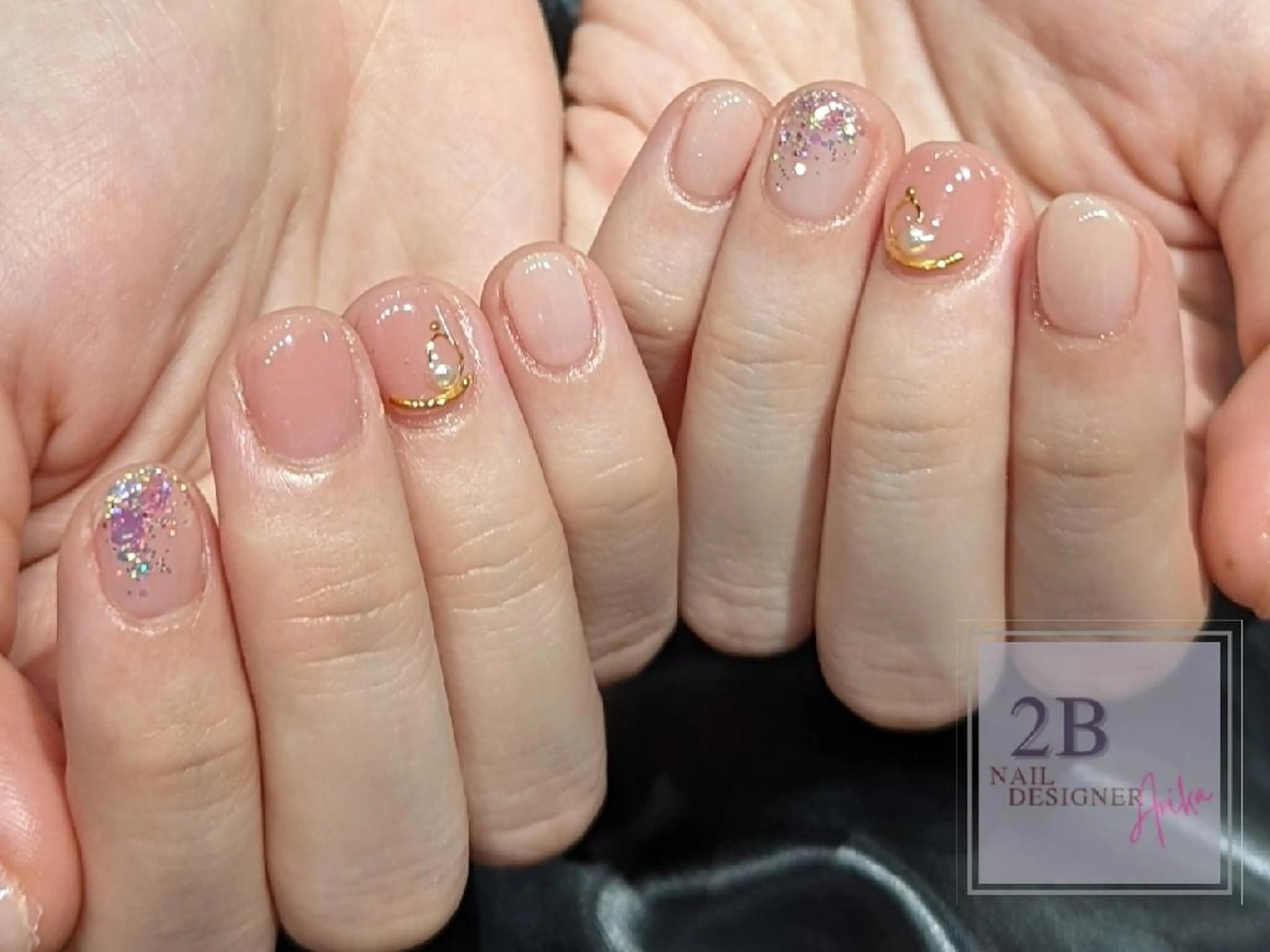 ネイル アートネイル オーロラネイル オフィスネイル ピンク ピンクベージュ 2B__nails ニービー京都伏見区のネイルデザイン