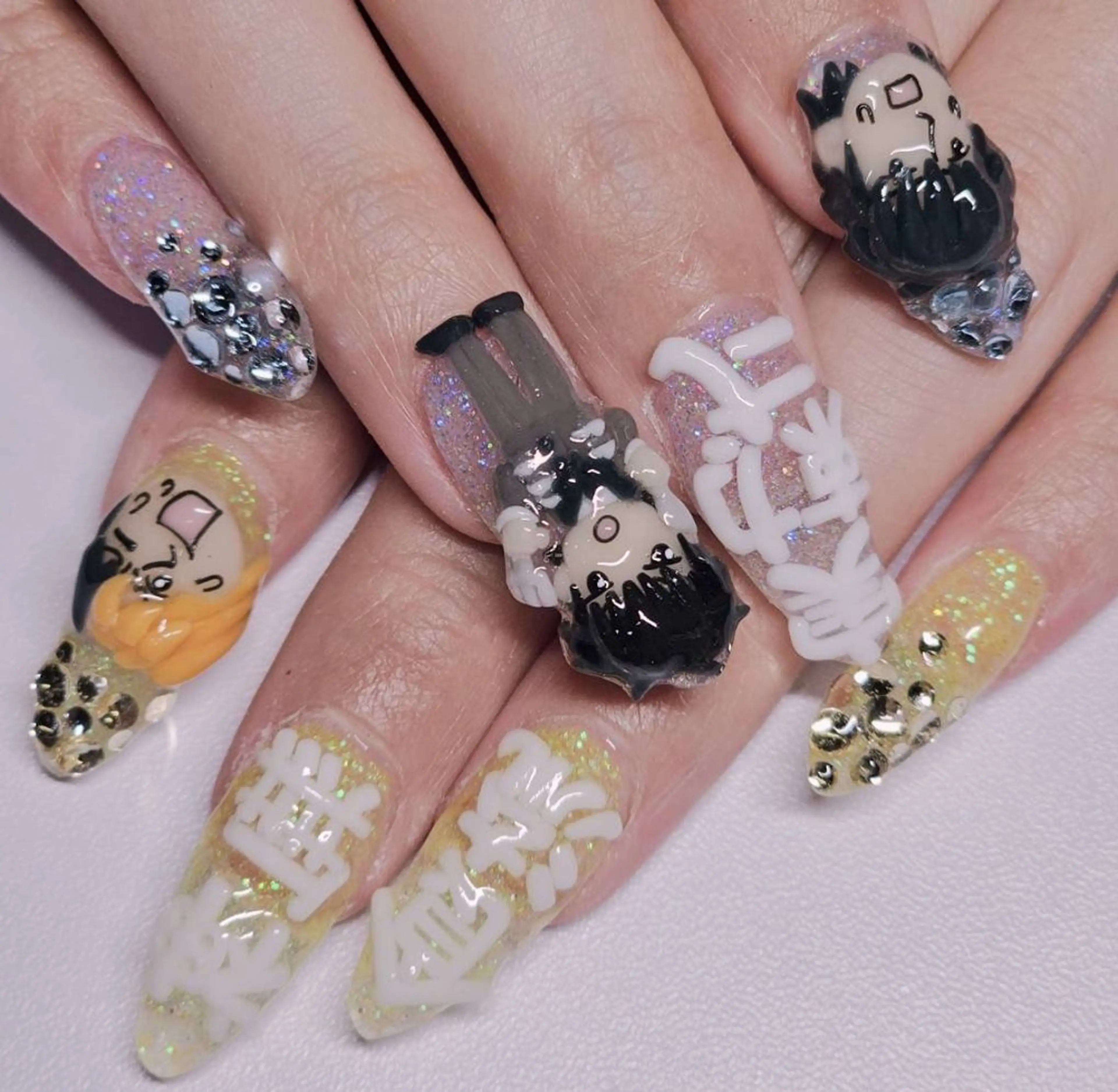 ネイル アートネイル ブルー ラメ(グリッター) 黄色 ハンドネイル よしだ ひろきのネイルデザイン