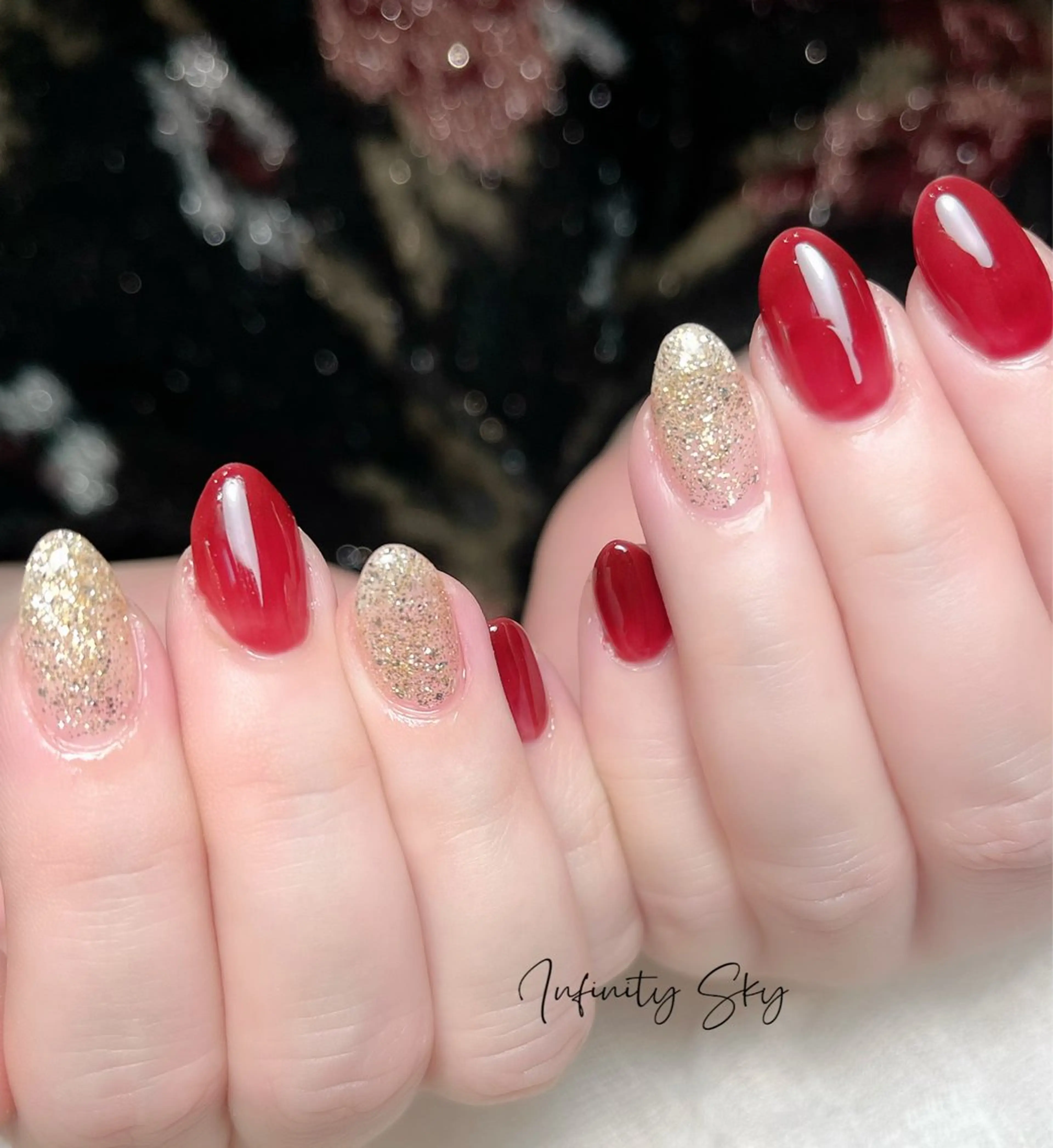 ネイル ボルドー バレンタイン ハンドネイル infinity skyのネイルデザイン