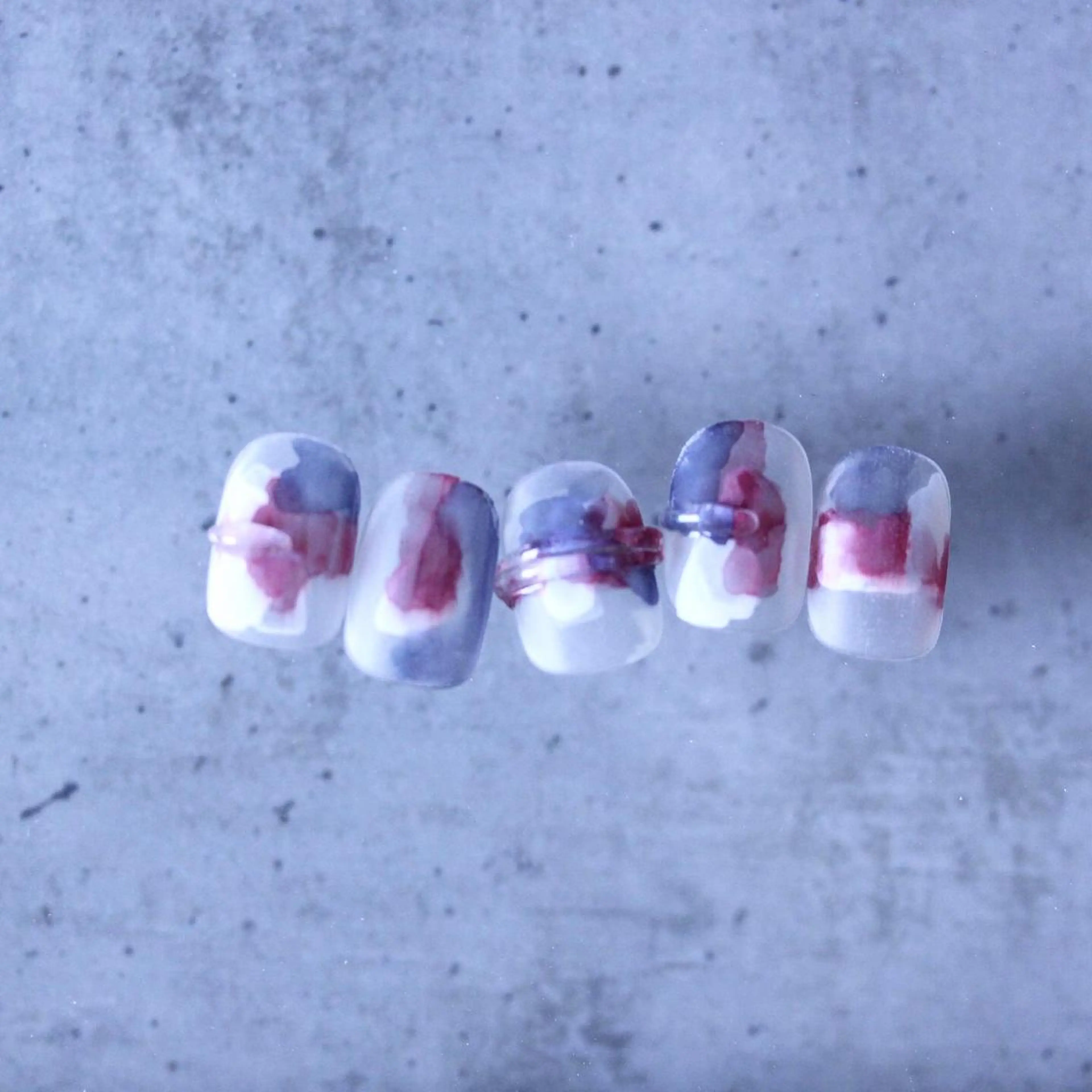 ネイル ボルドー クリアネイル ジェルネイル 氷ネイル・うるうるネイル 大理石ネイル(マーブル) ハンドネイル Elio所属・Elio 国泰寺のネイルデザイン