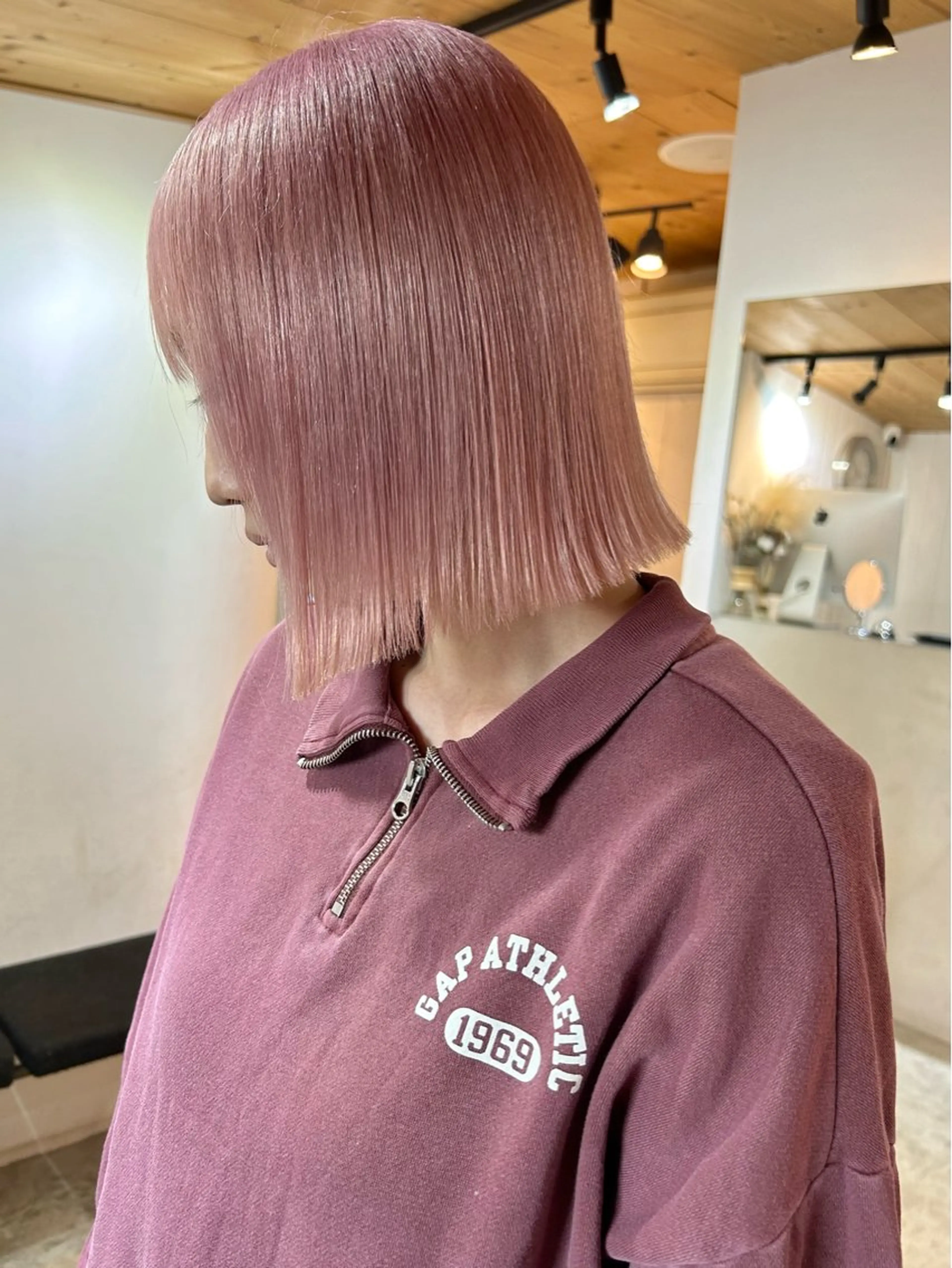 ミディアム カラー メンズ ピンクカラー ボブ カット ヘアカラー 🧸艶々韓国ヘア 🧁mizunaのヘアスタイル