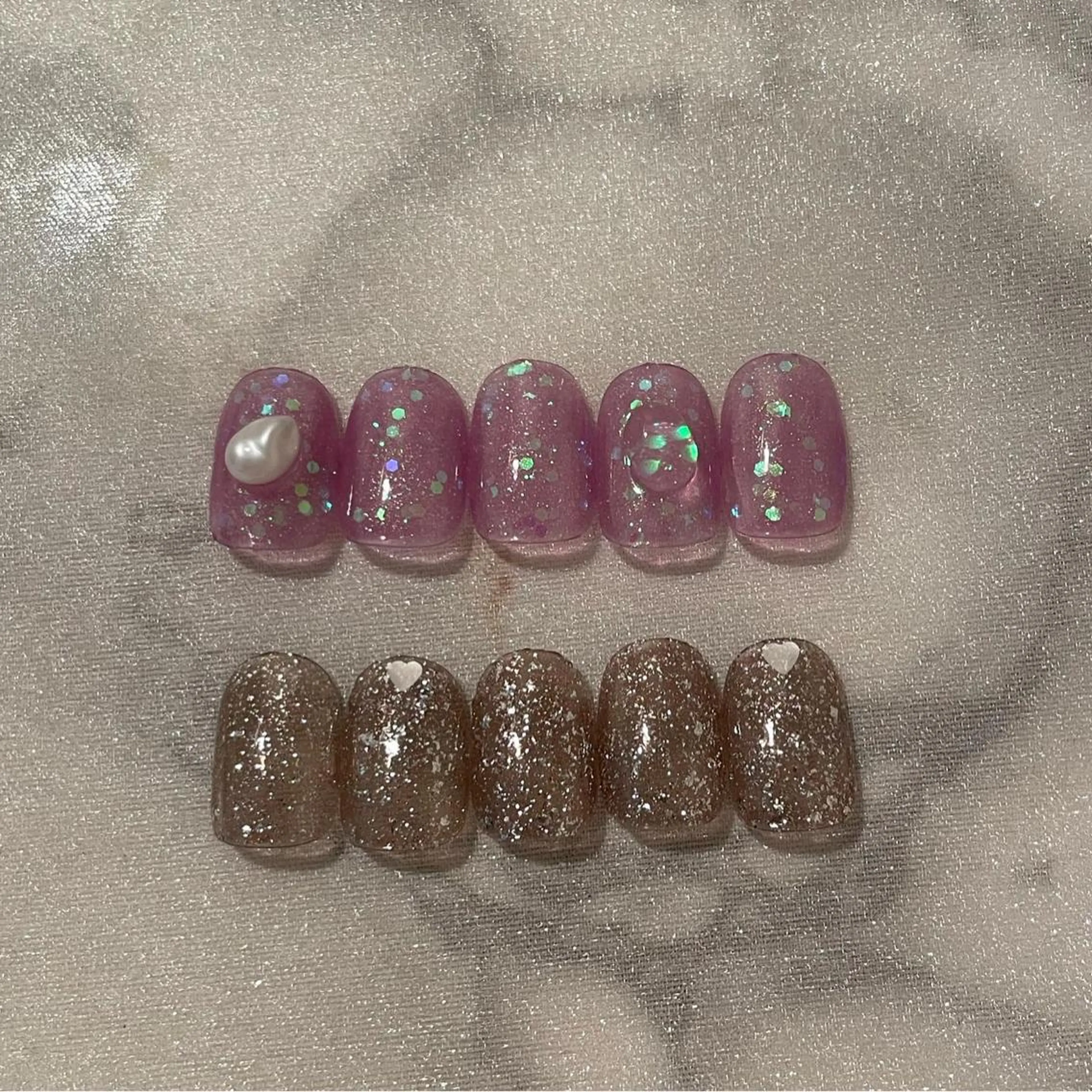 ネイル オーロラネイル フレンチネイル ガーリー ハート 氷ネイル・うるうるネイル ハンドネイル ハンドケア lyly.nail所属・lylynail YUUKAのネイルデザイン