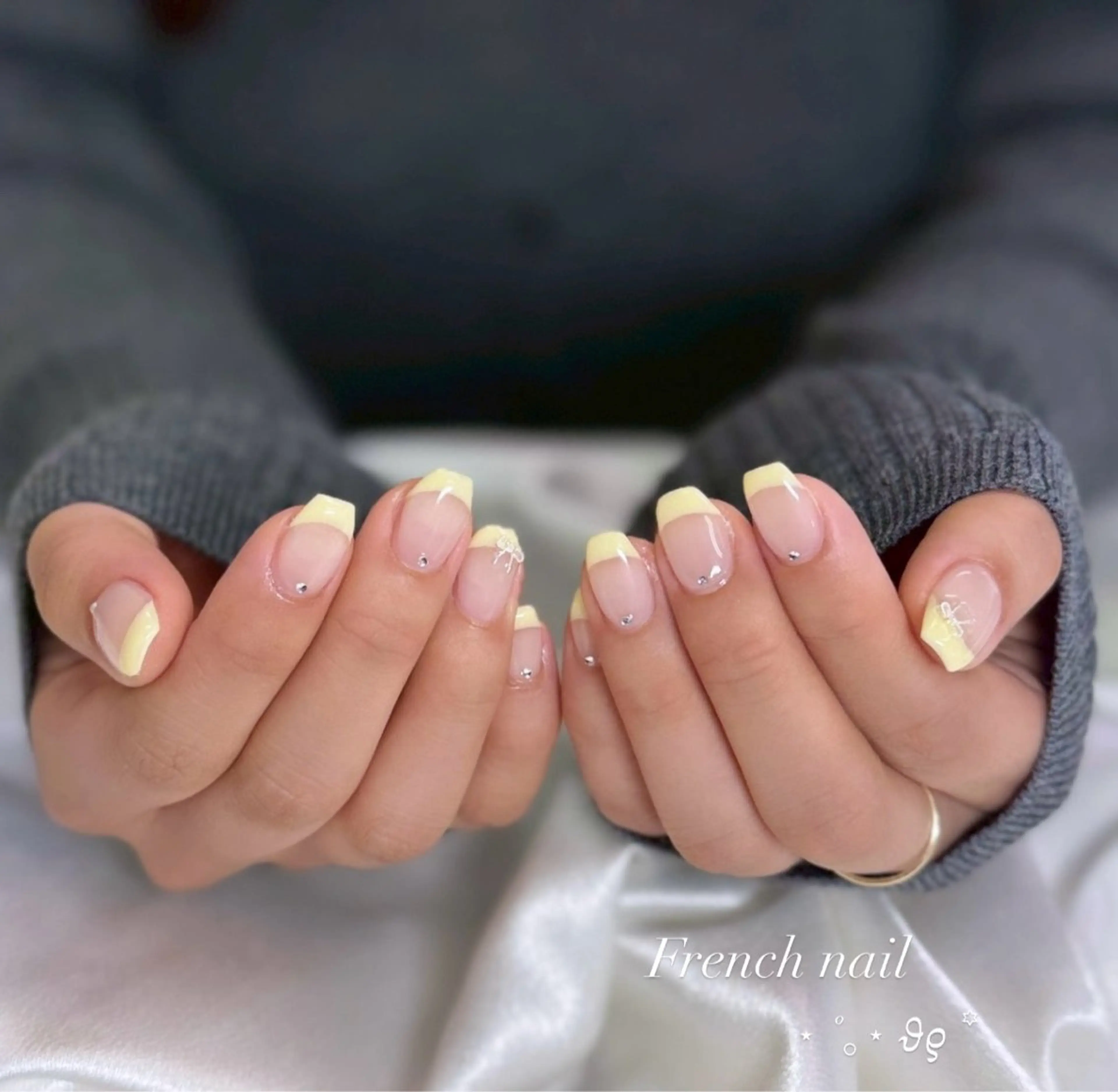 ネイル フレンチネイル オフィスネイル パステルネイル 黄色 ハンドネイル MoanaNail Manamiのネイルデザイン