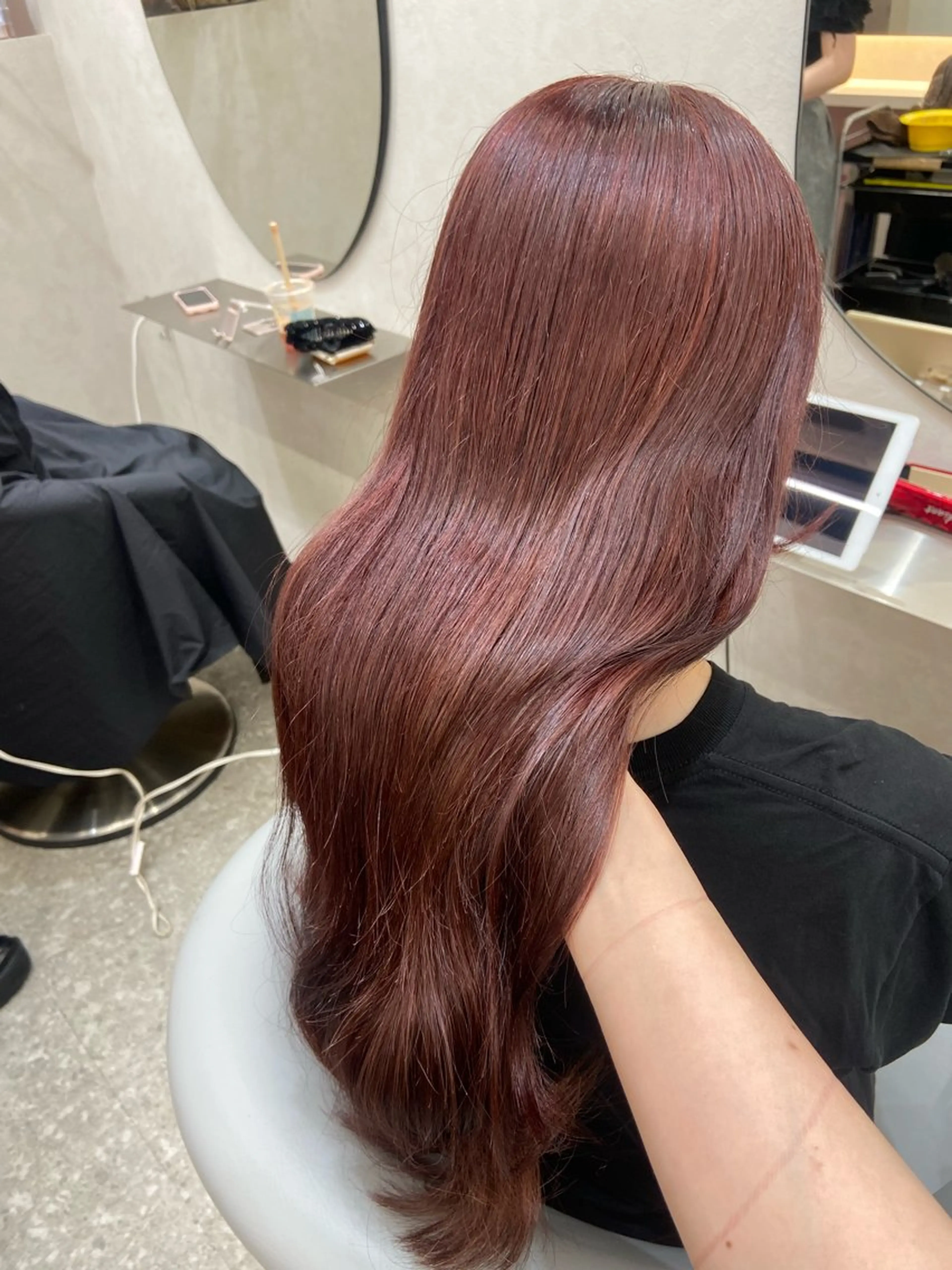 ロング カラー ブリーチ ケアブリーチ ダブルカラー レッドカラー 新宿/韓国ヘア 中明度カラー/かやのヘアスタイル