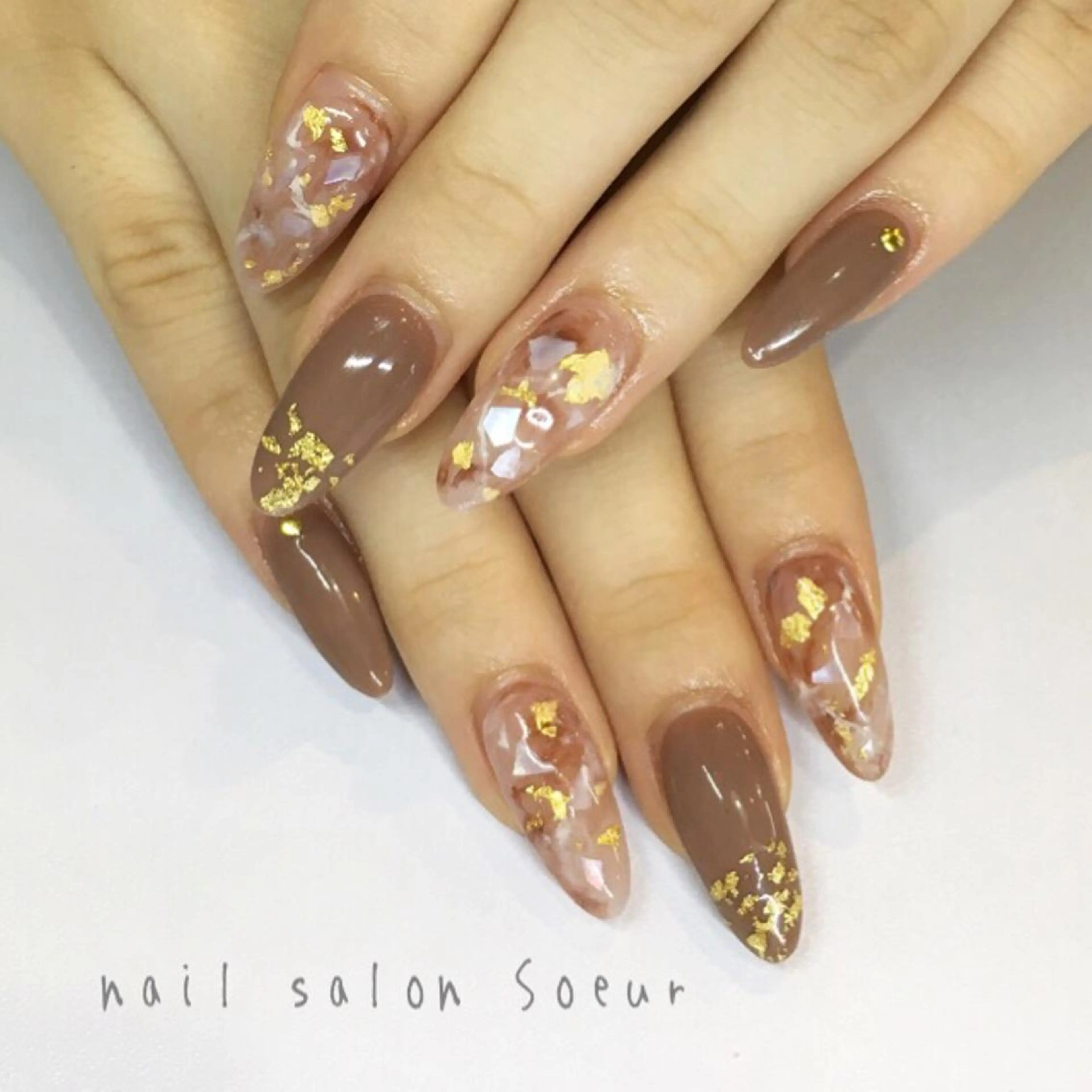 ネイル ブラウン 持ち込み スカルプネイル ハンドネイル nail salon Soeurのネイルデザイン