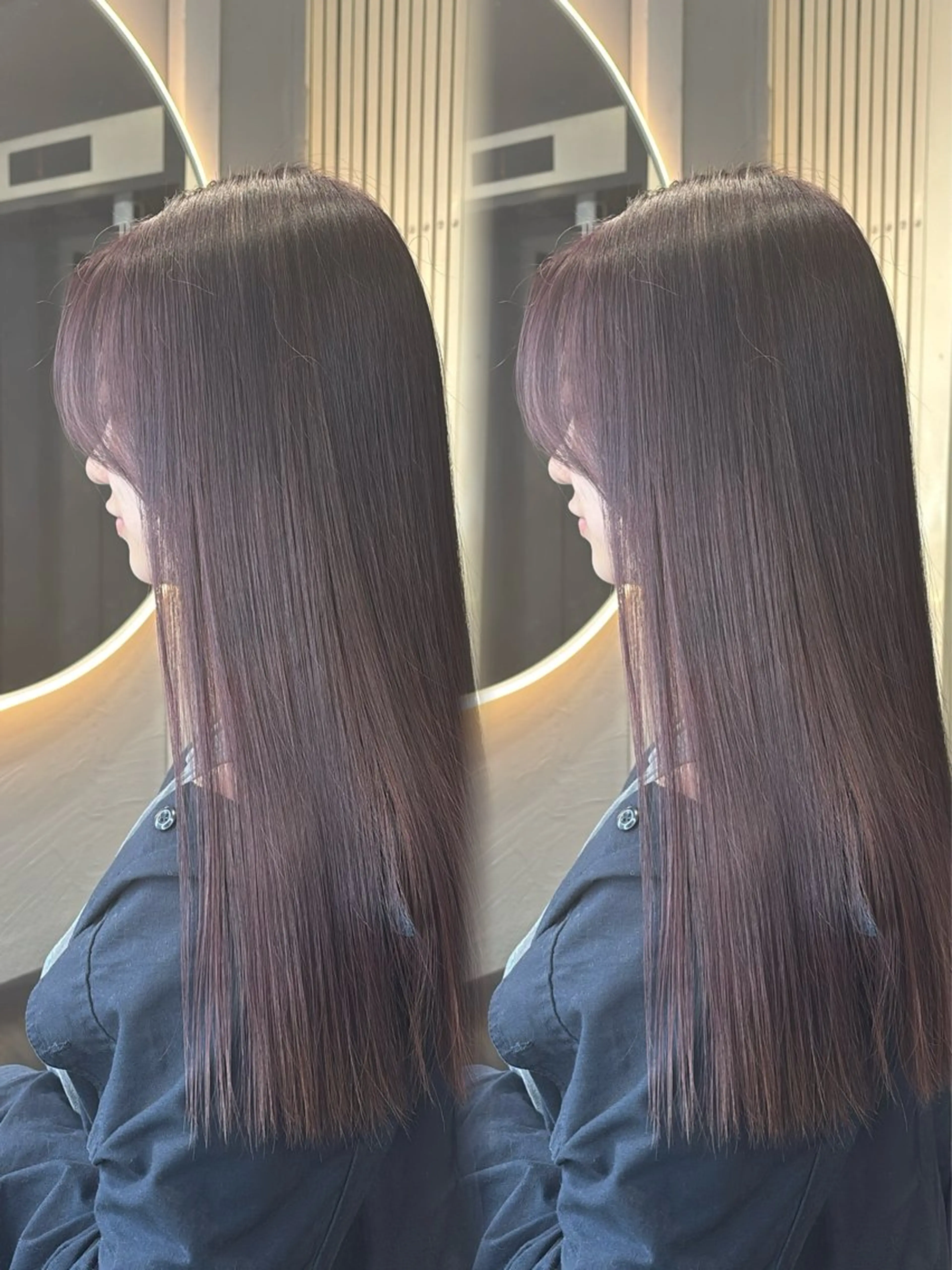 ロング ヘアカラー トリートメント 韓国ヘア/ブリーチ無 しWカラー/オリーブのヘアスタイル