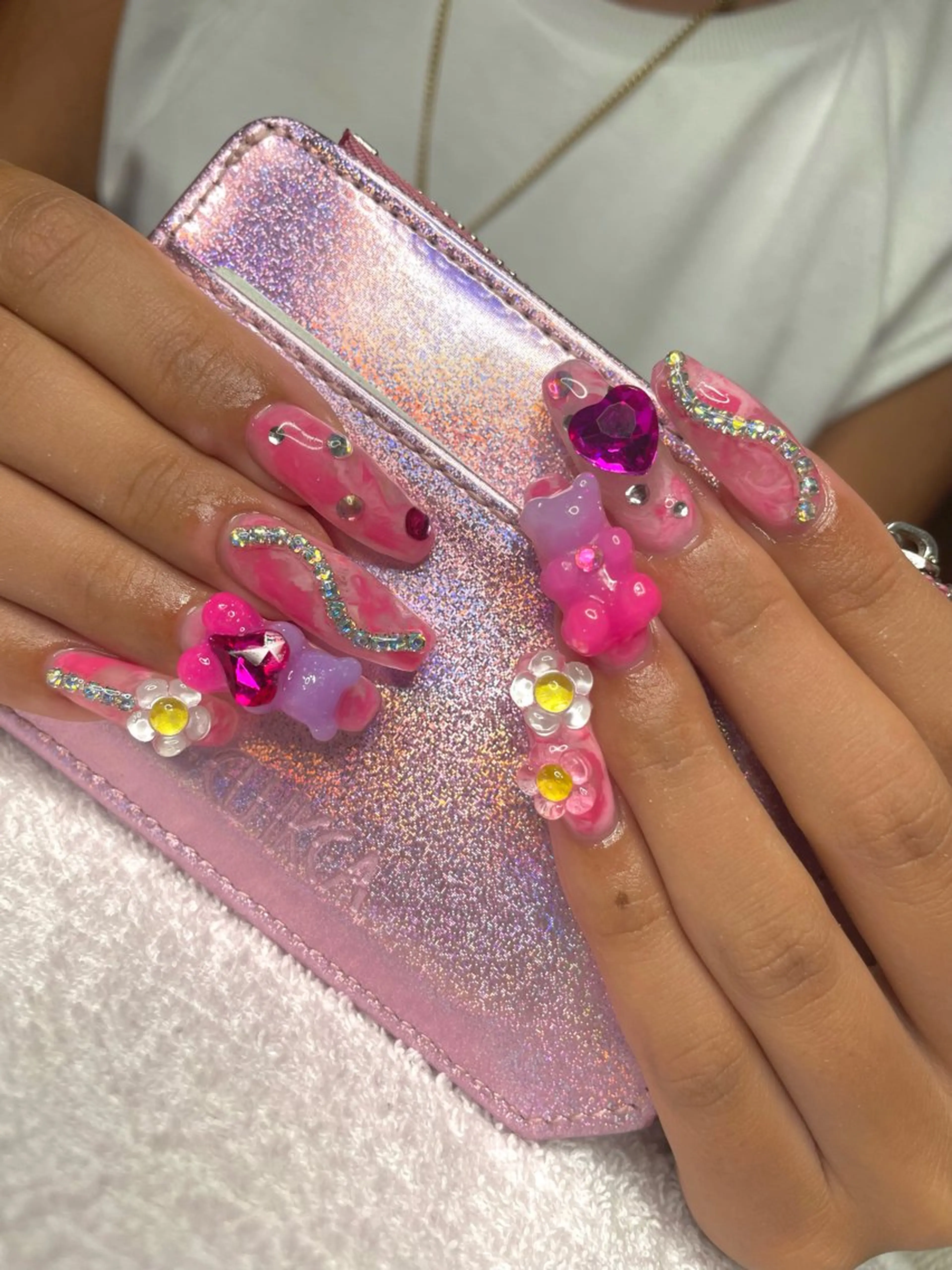 ネイル アートネイル キラキラネイル ロングネイル ピンク Ri-e's nailのネイルデザイン