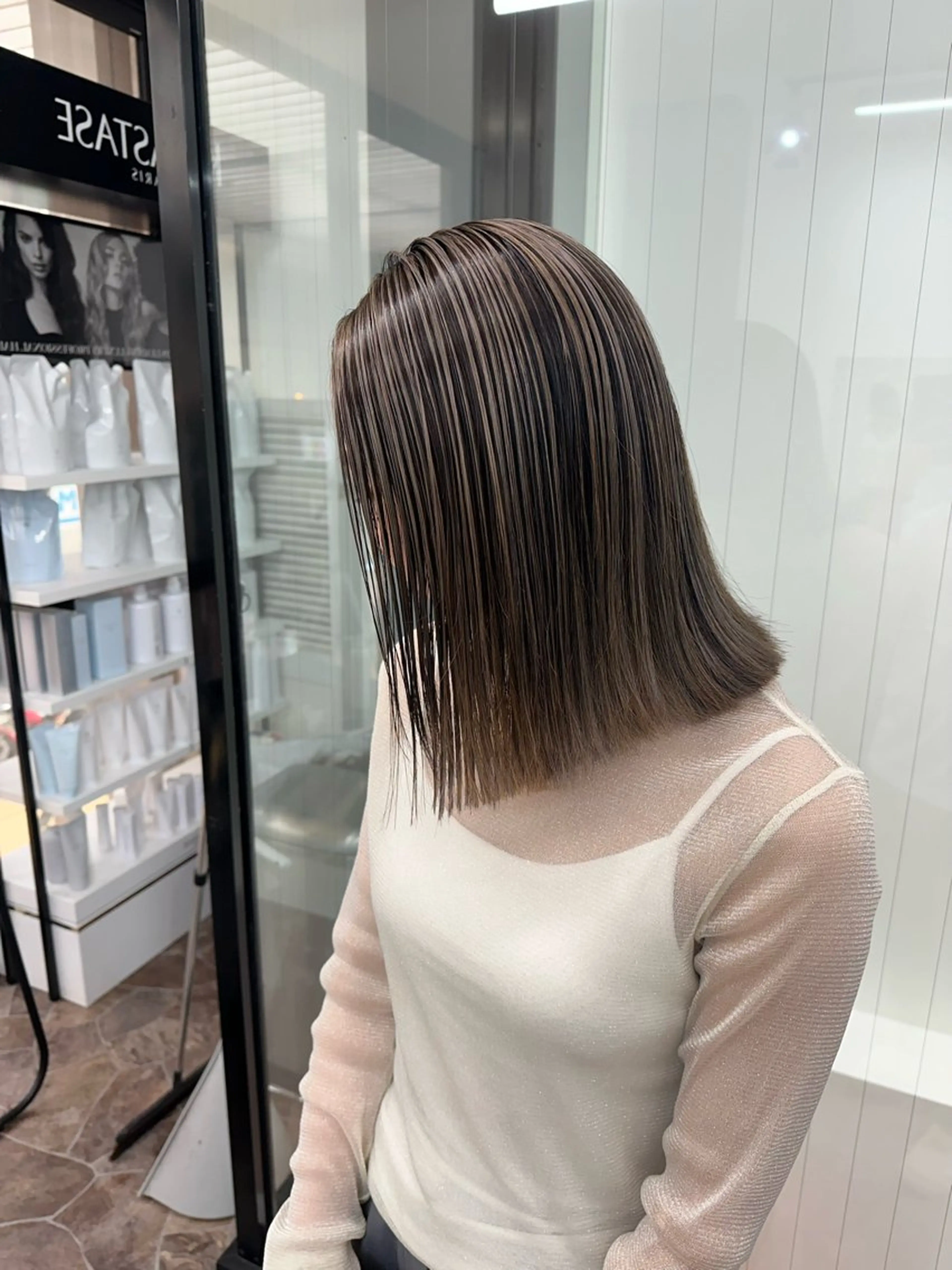 ミディアム ミディアムパーマ ミストバング ハイライト 髪質改善 ヨシンモリ HAIR SMILE COEURのヘアスタイル