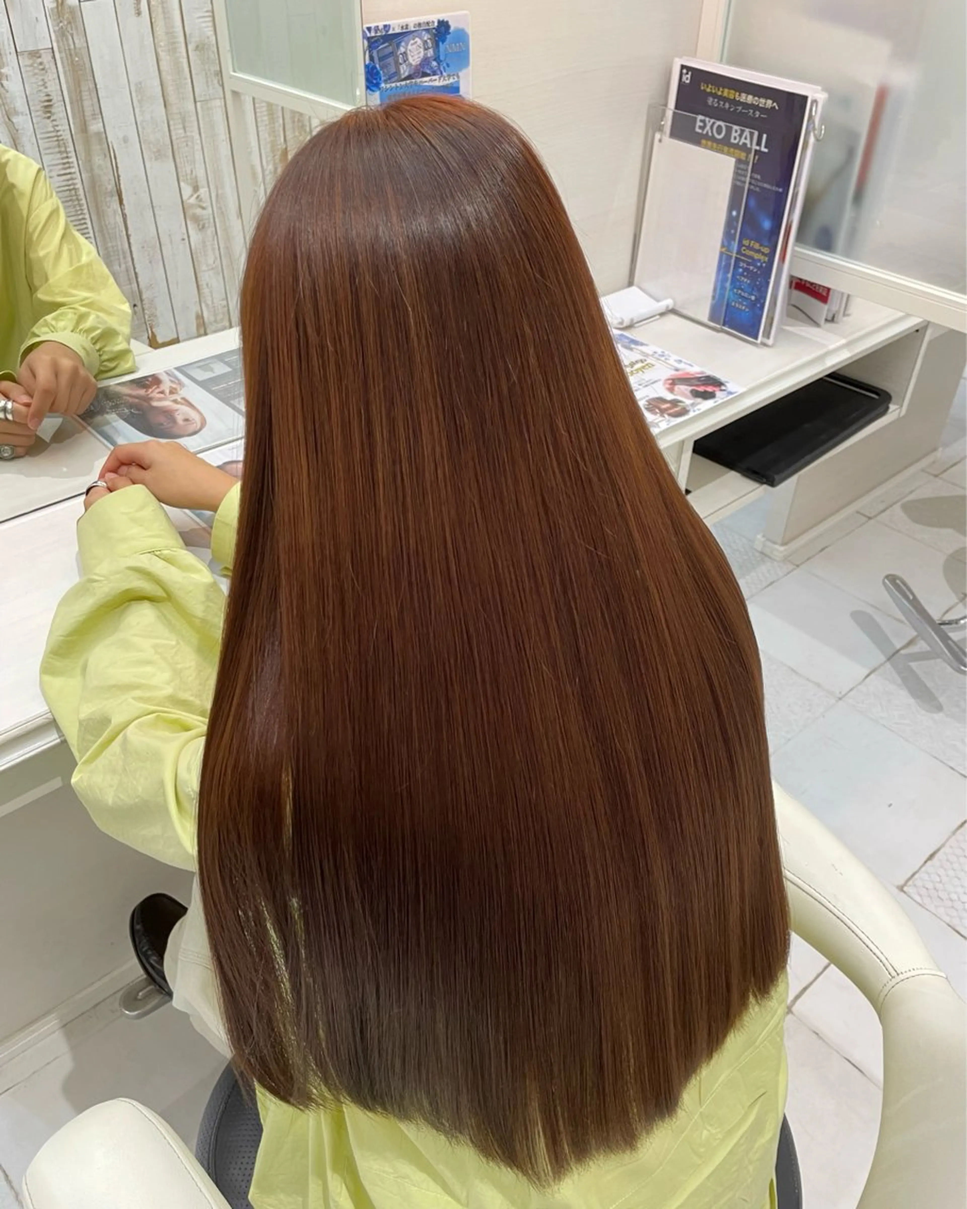 ロング カラー ブラウンカラー オレンジ オレンジブラウン ロング ヘアカラー キャパ茅ヶ崎 みつほのマツエク・マツパデザイン