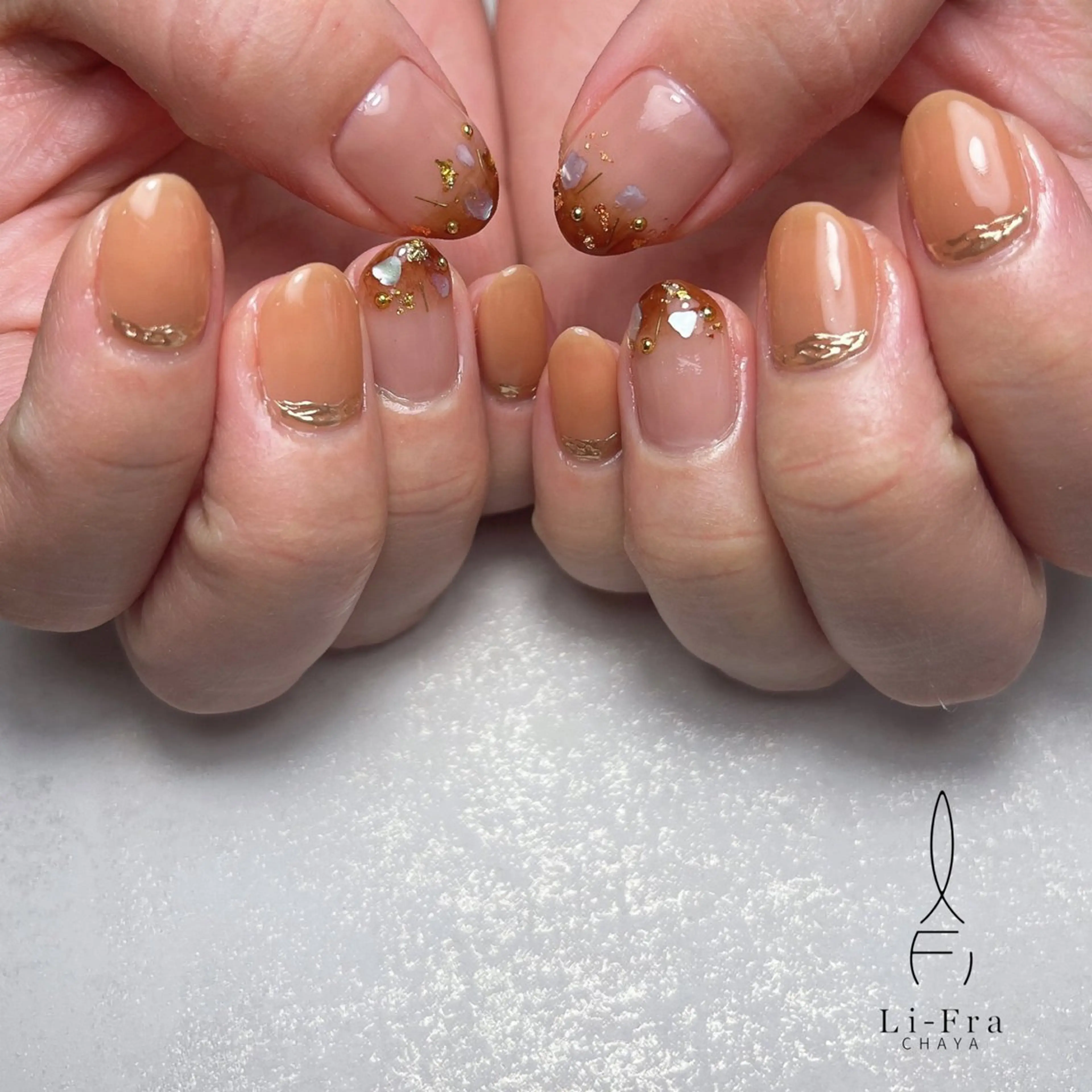 ネイル オレンジ ハンドネイル Li-Fra 神野さやのネイルデザイン