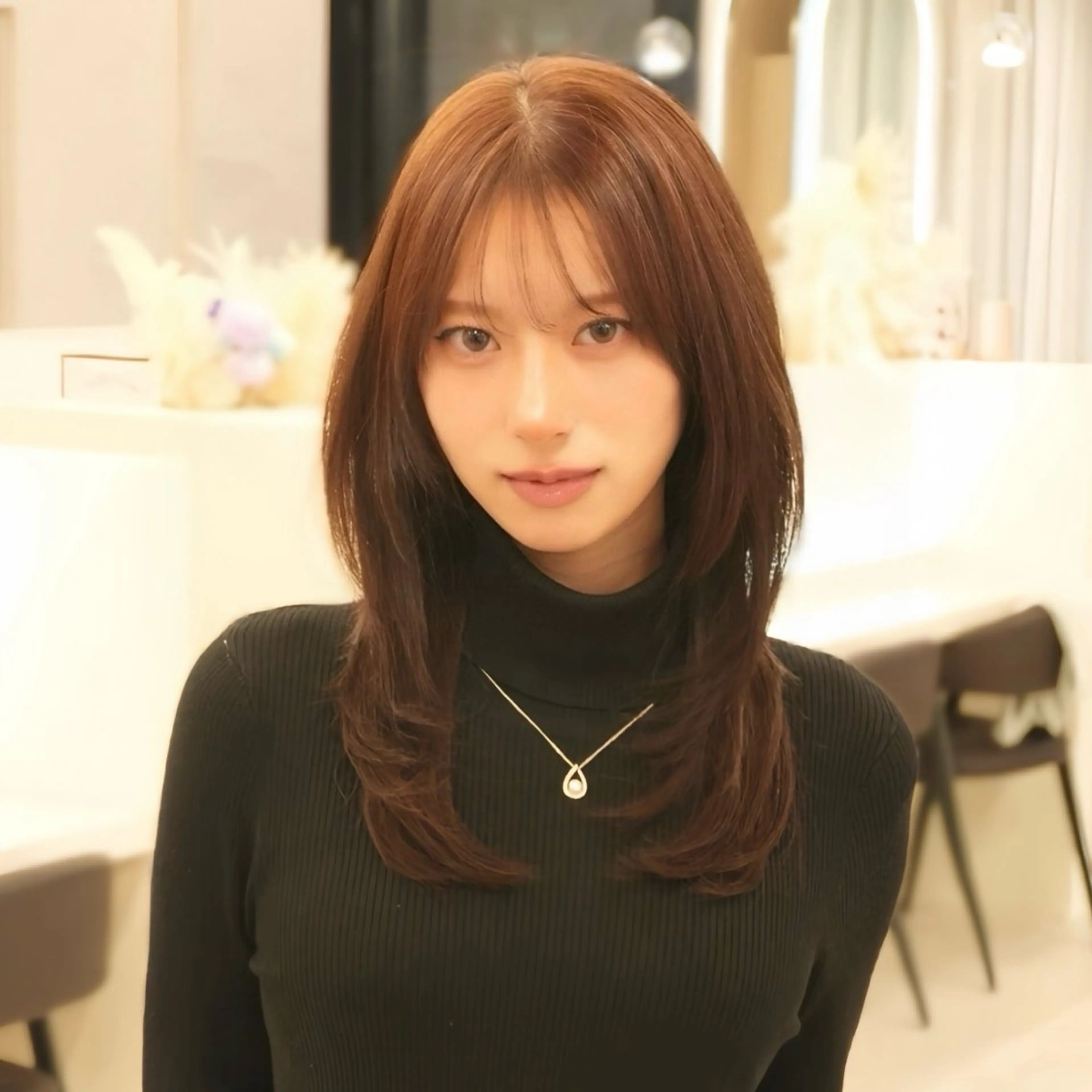 セミロング 顔周りカット 韓国風ヘア 似合わせカット 小顔カット カット ヘアカラー トリートメント 韓国ヘア/レイヤー/ 透明感カラー/SHUのヘアスタイル