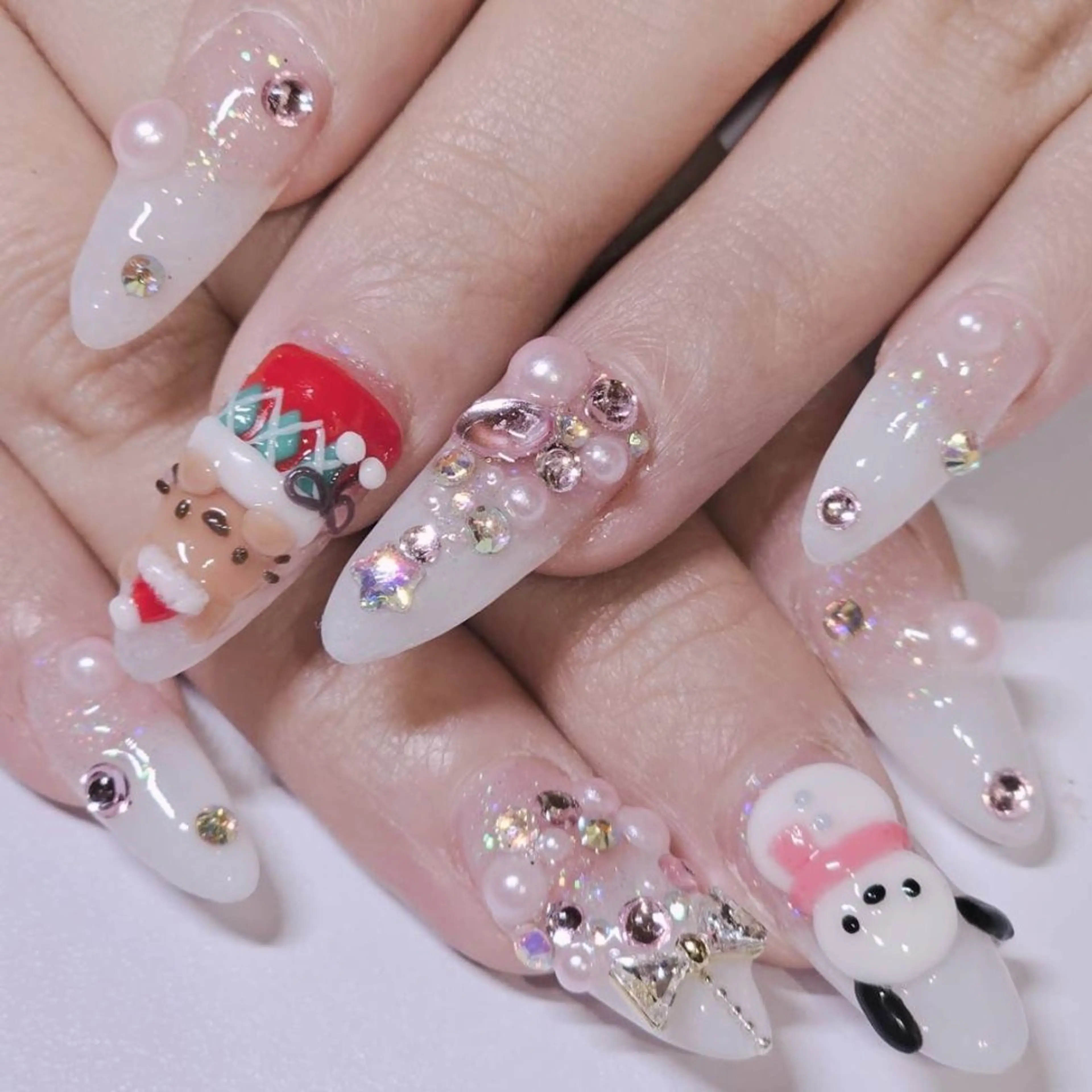 ネイル アートネイル クリアネイル ラメ(グリッター) ピンク ホワイト ハンドネイル よしだ ひろきのネイルデザイン